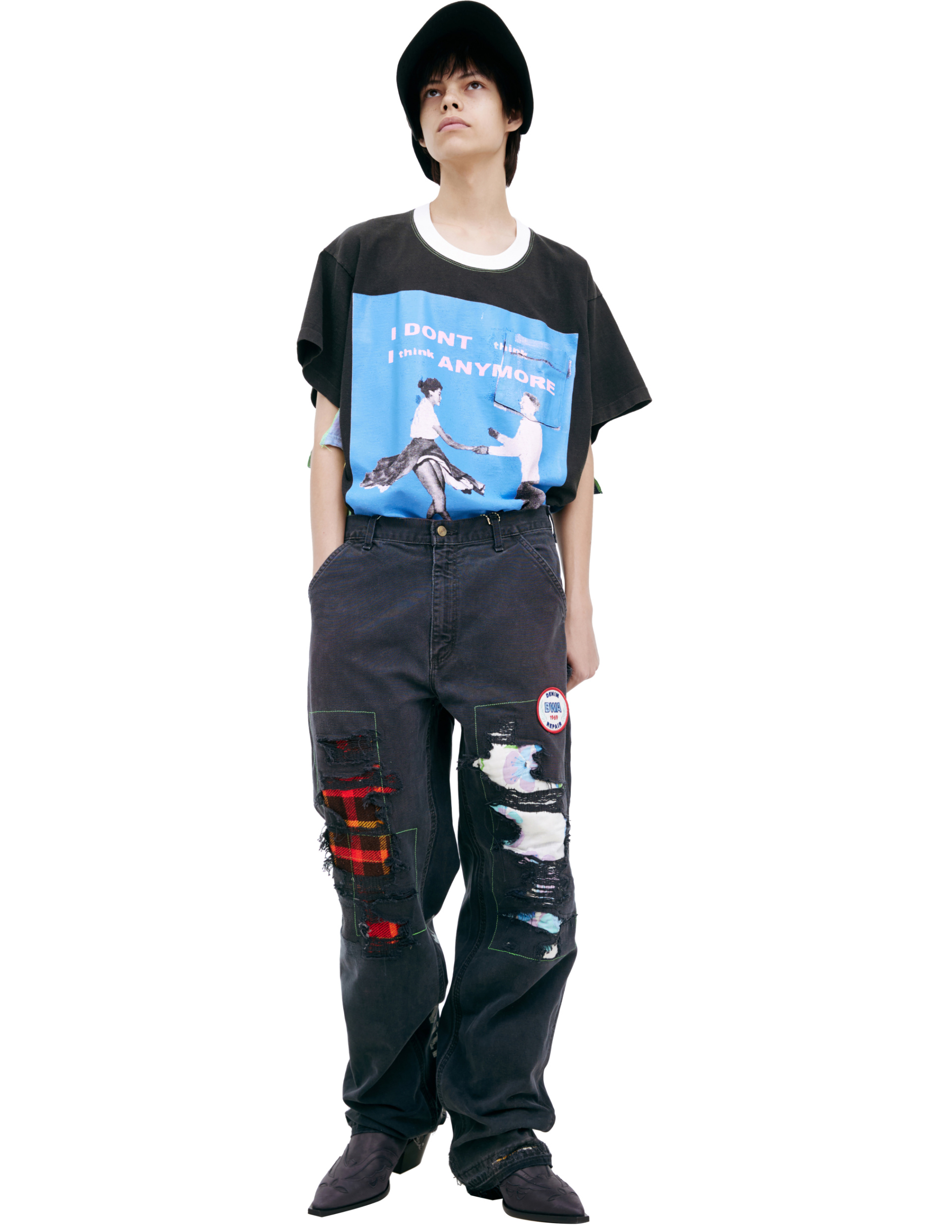 BETTER WITH AGE Черные джинсы с заплатками