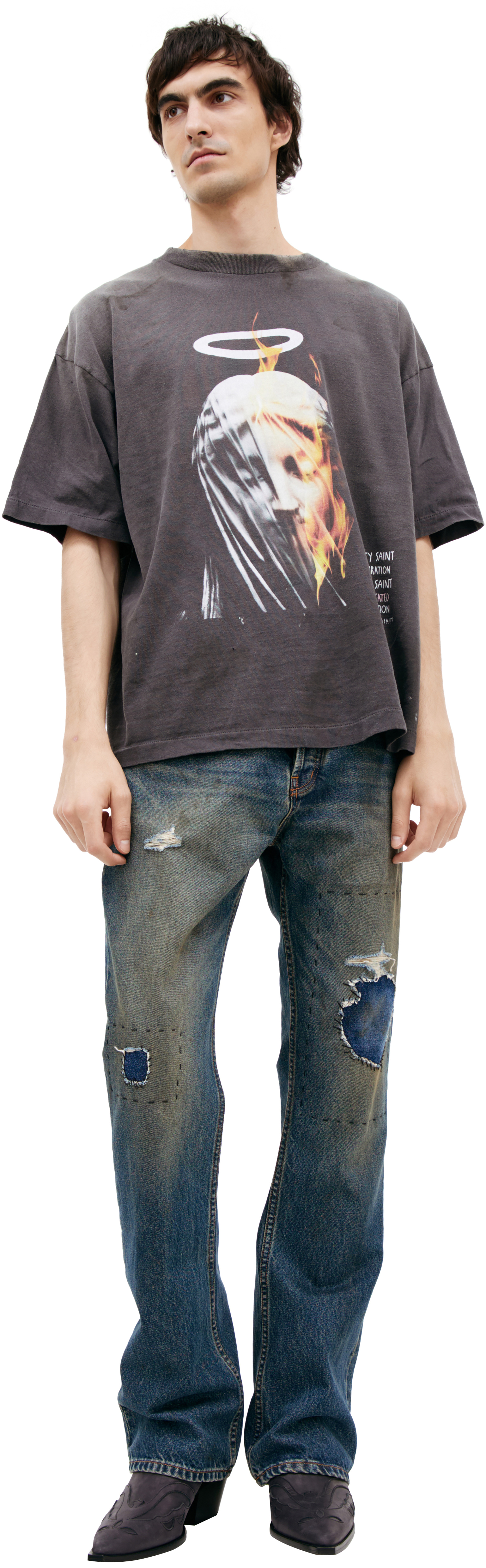 Saint Mxxxxxx Серая футболка с принтом