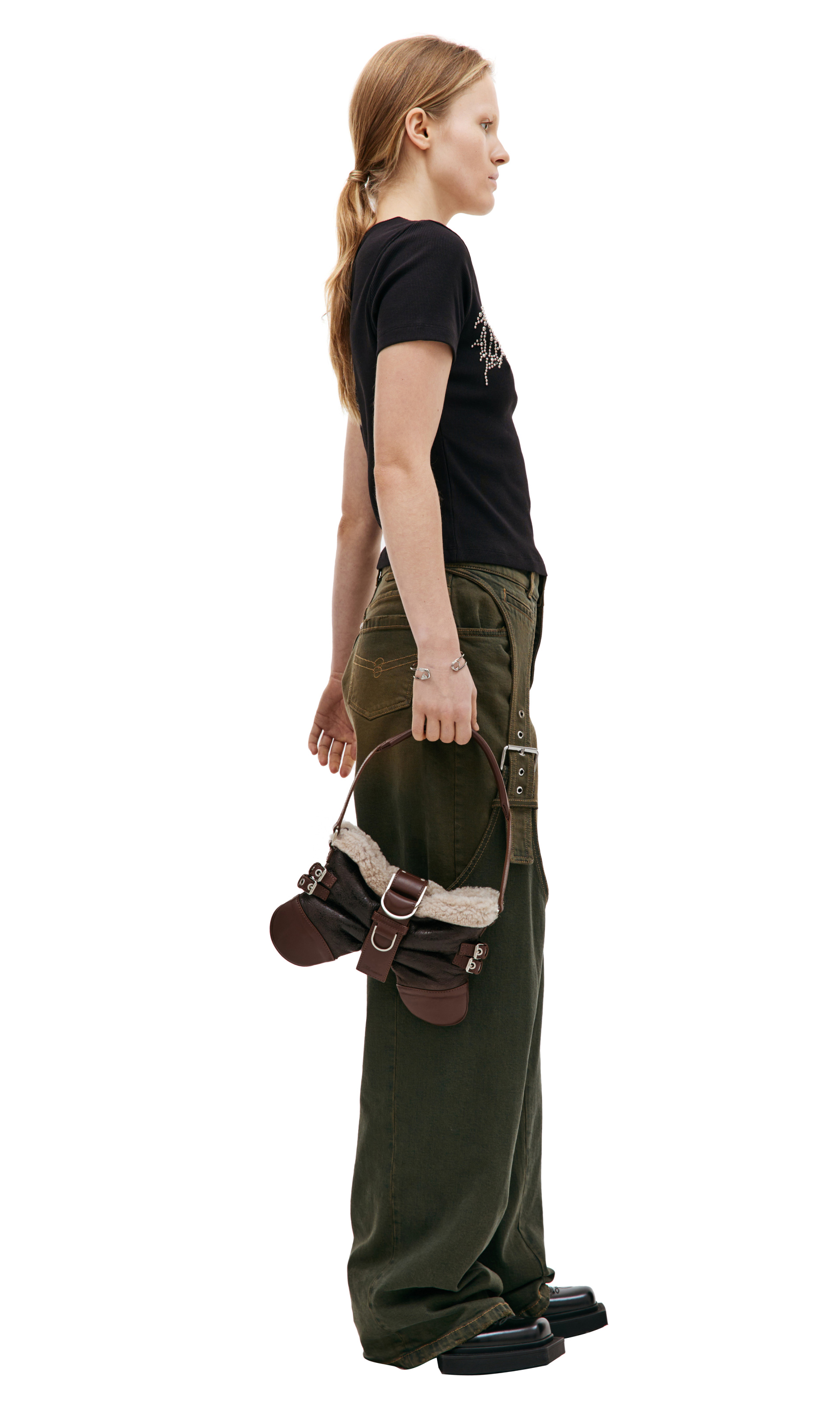 Blumarine Кожаная сумка Butterfly mini с мехом