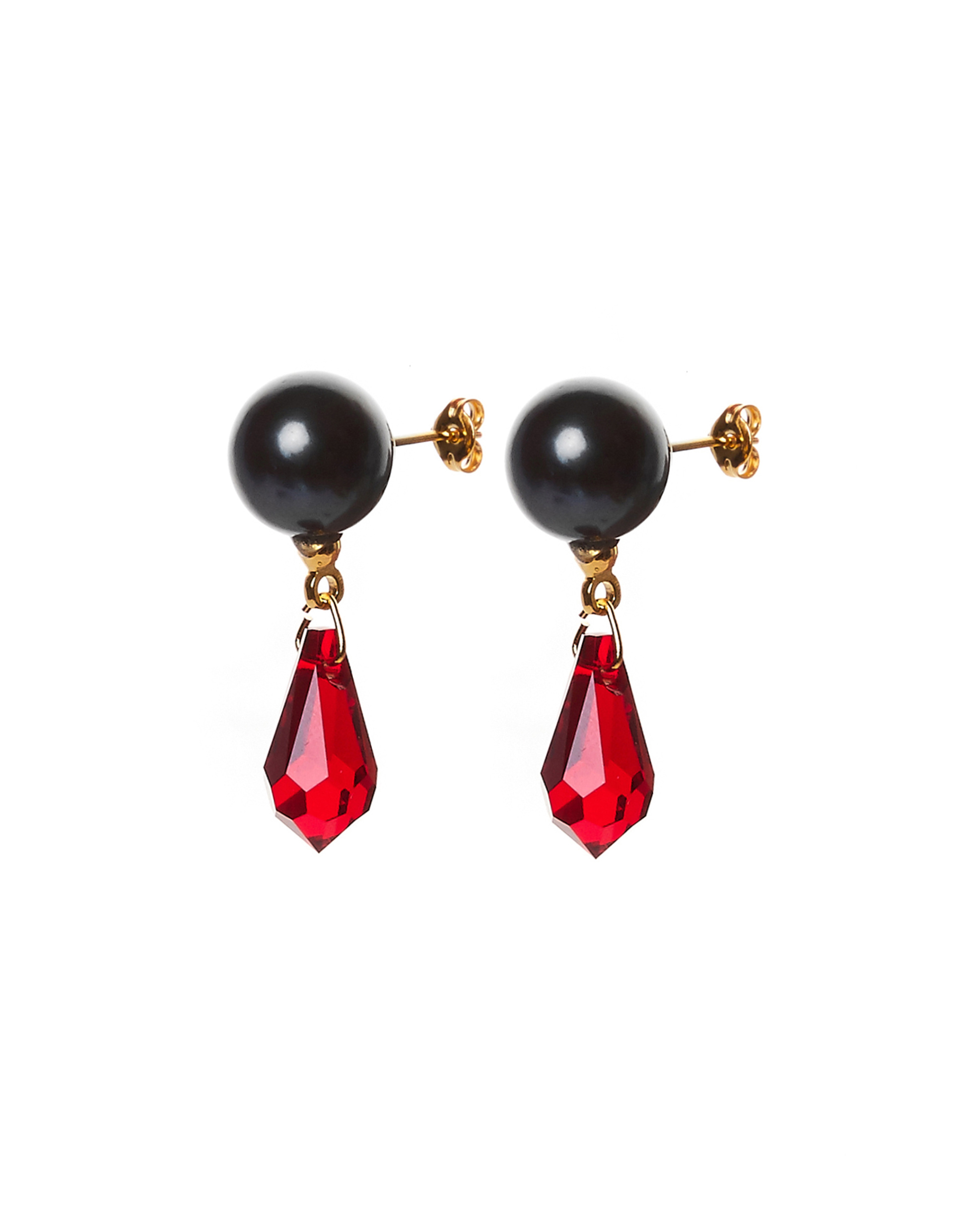 Undercover Cерьги с черной жемчужиной и красным кристаллом
