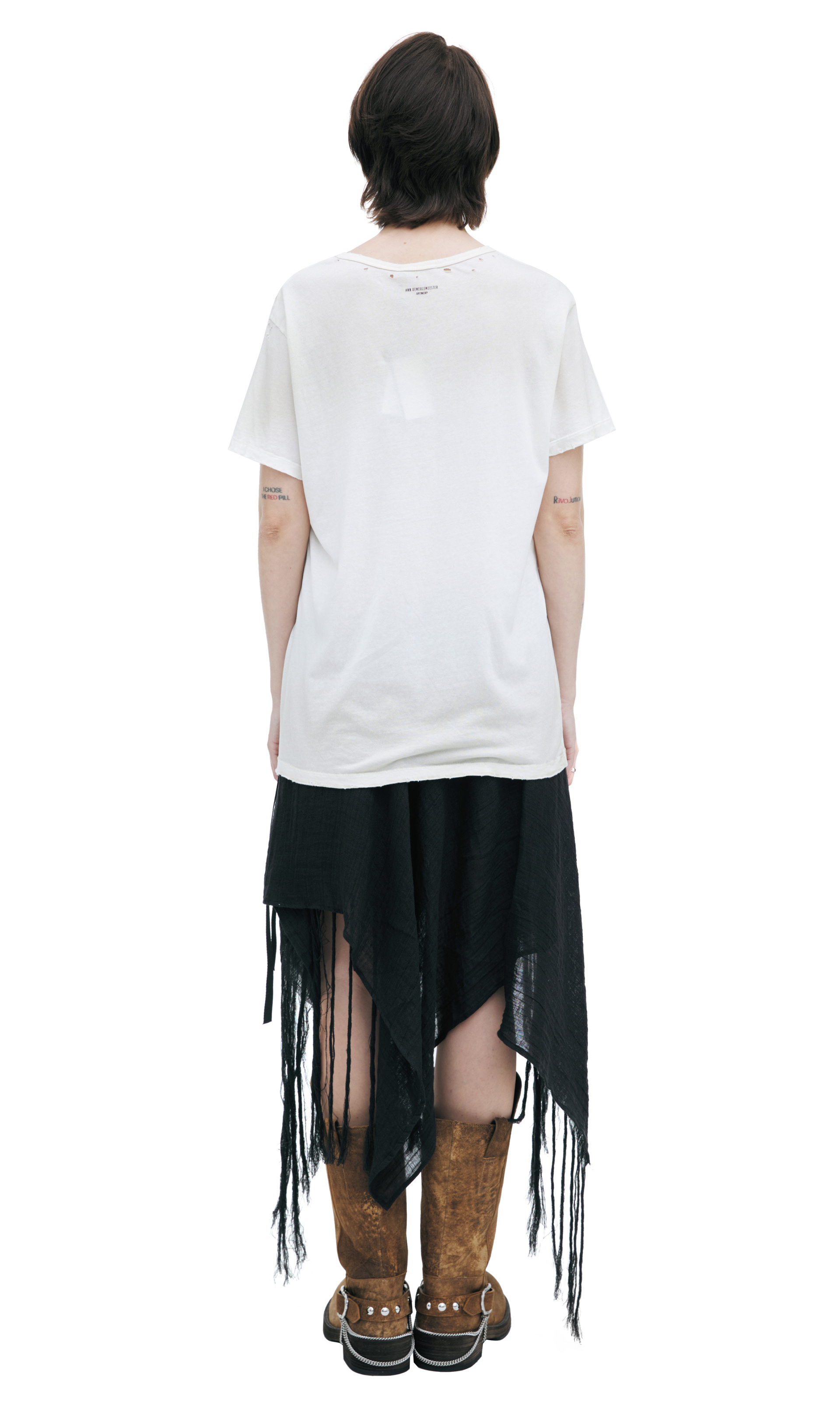 Ann Demeulemeester Короткая белая футболка с потертостями