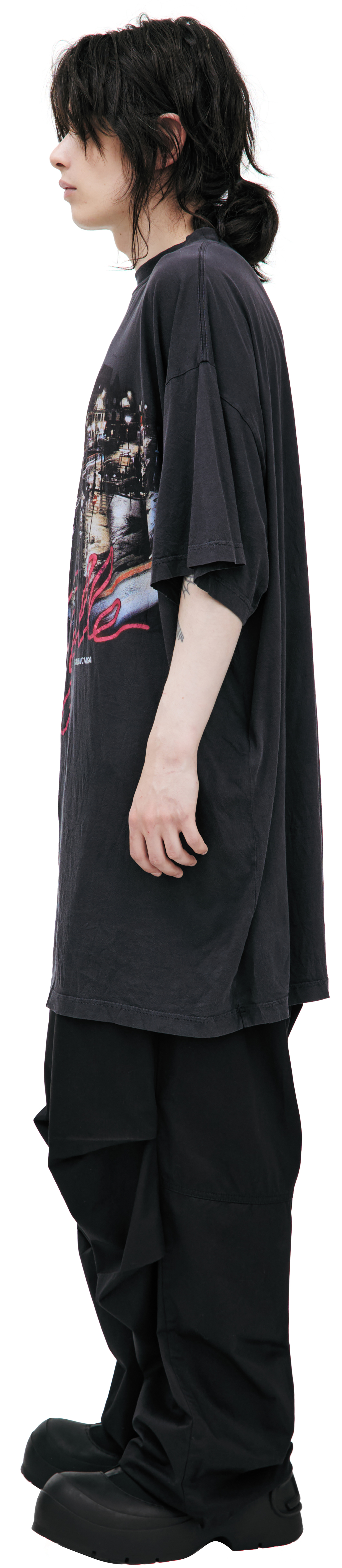 Balenciaga Футболка-787349/TRVO1/1041 принт город Pigalle, оверсайЗ, мятая, темно-серая
