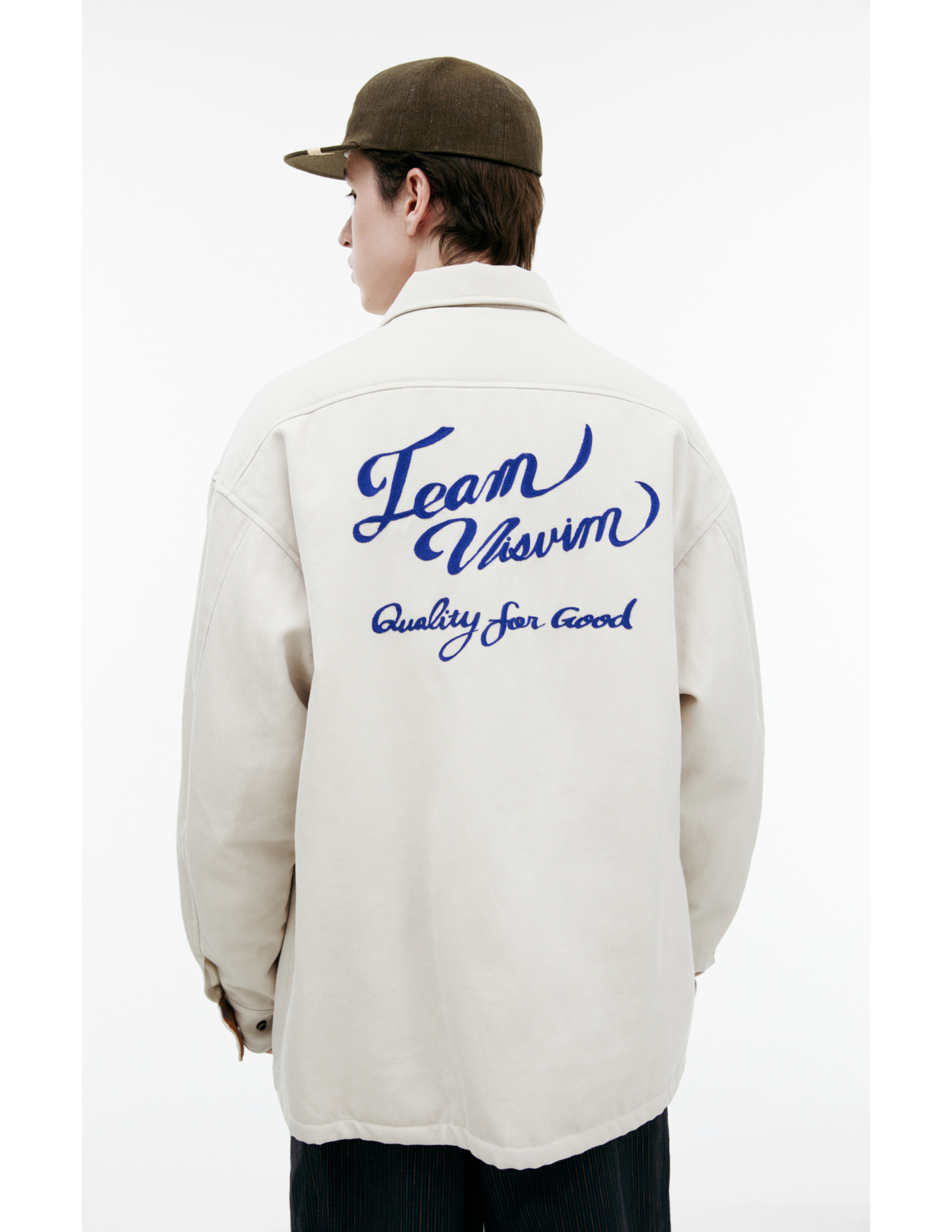 visvim Куртка-0125105013015 синяя вышивка лого на груди и спине, с подкладом, на кнопках, с воротом, бел