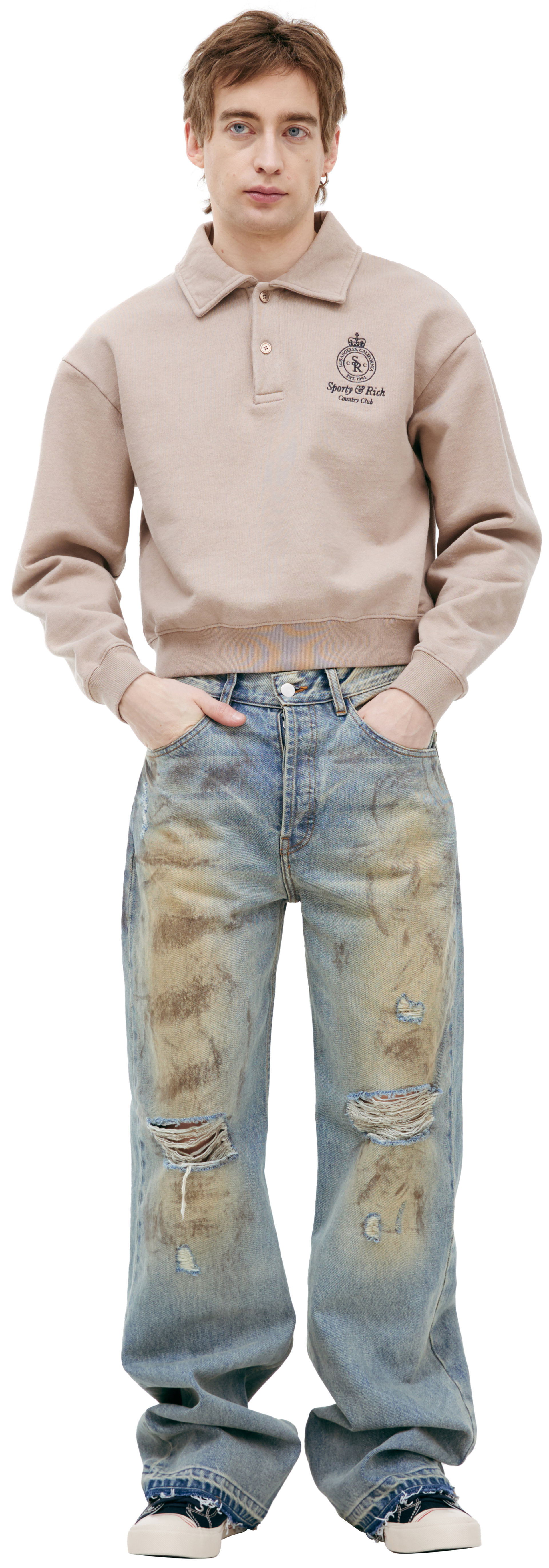 SPORTY & RICH Бежевое поло с длинным рукавом