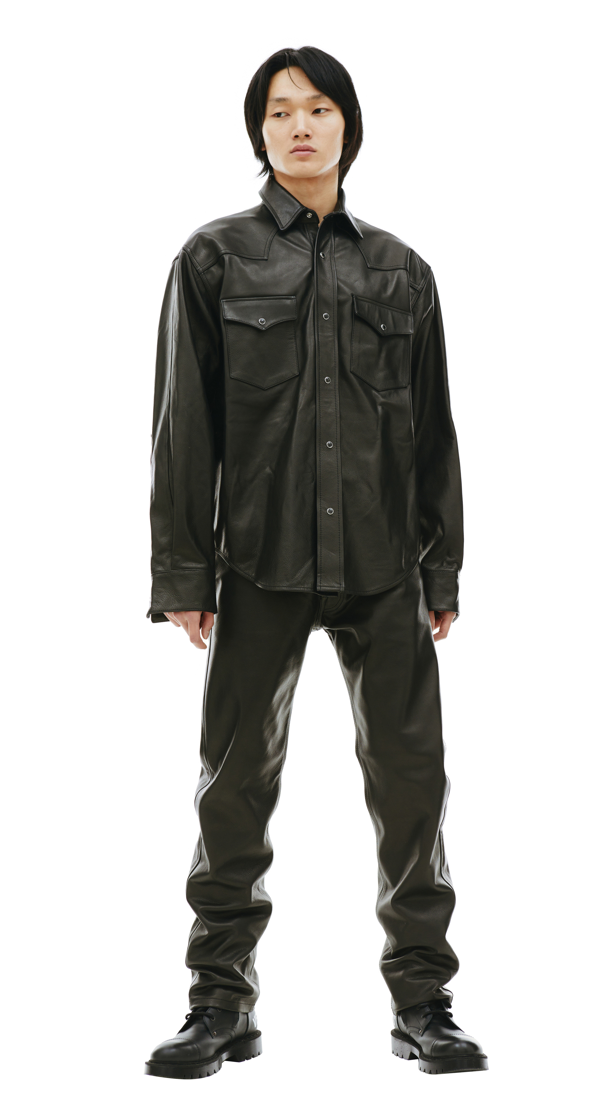 VTMNTS Кожаная рубашка с накладными карманами