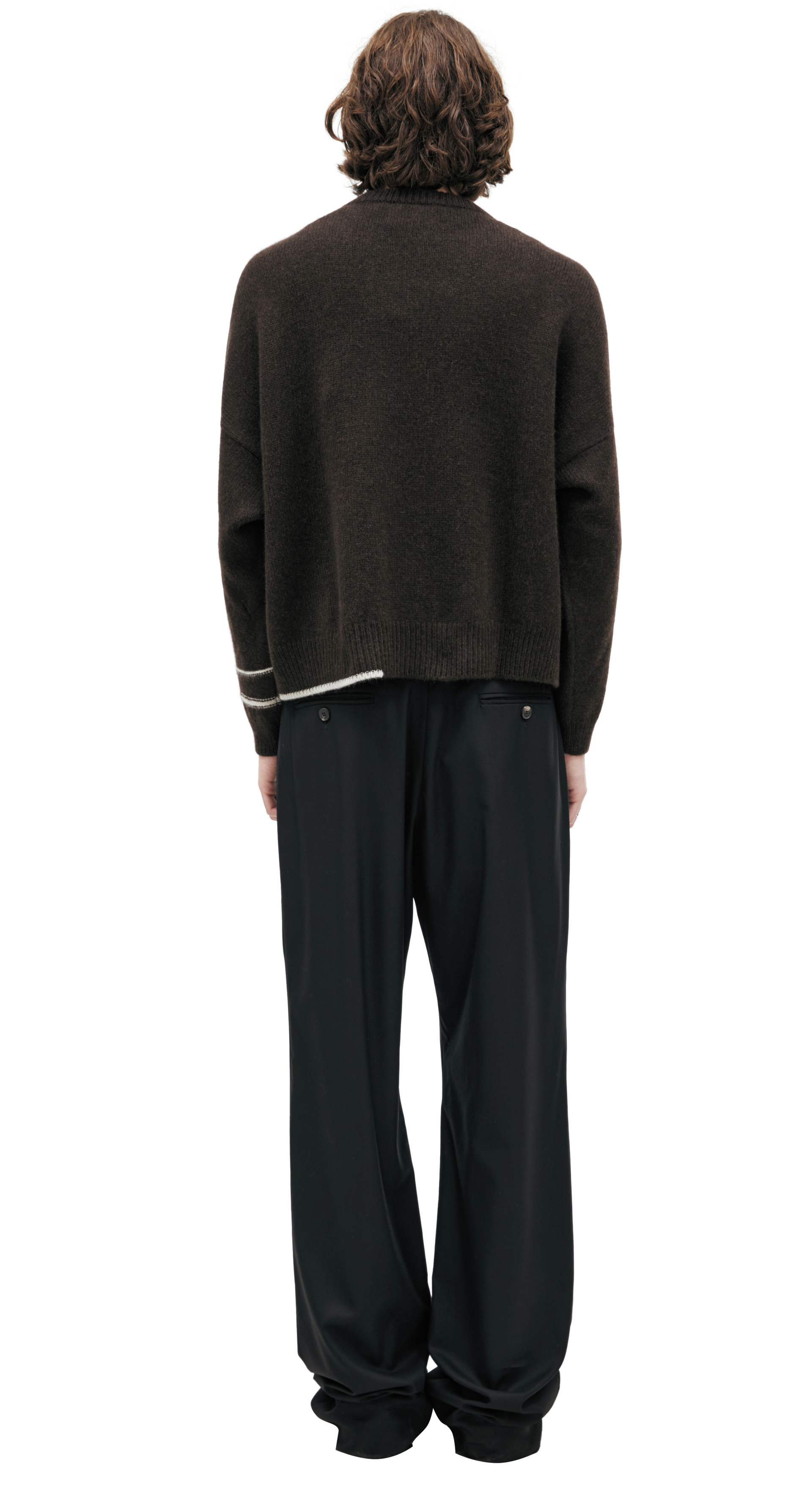 Enfants Riches Déprimés Свитер-080-254 кашемир,полоска на рукаве, человечек каракуля спереди,коричневый