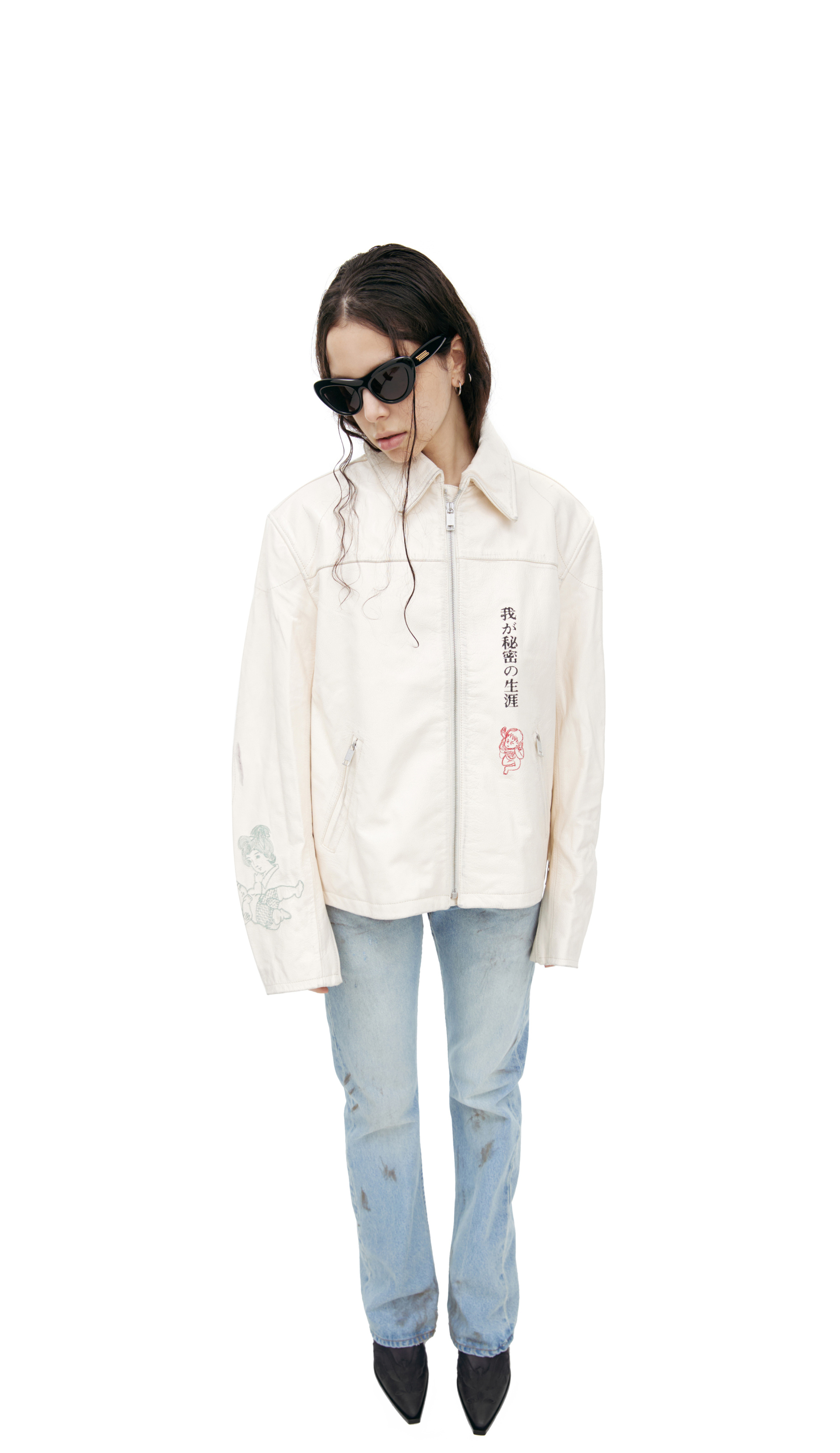 Enfants Riches Déprimés Кожаная куртка с иероглифами