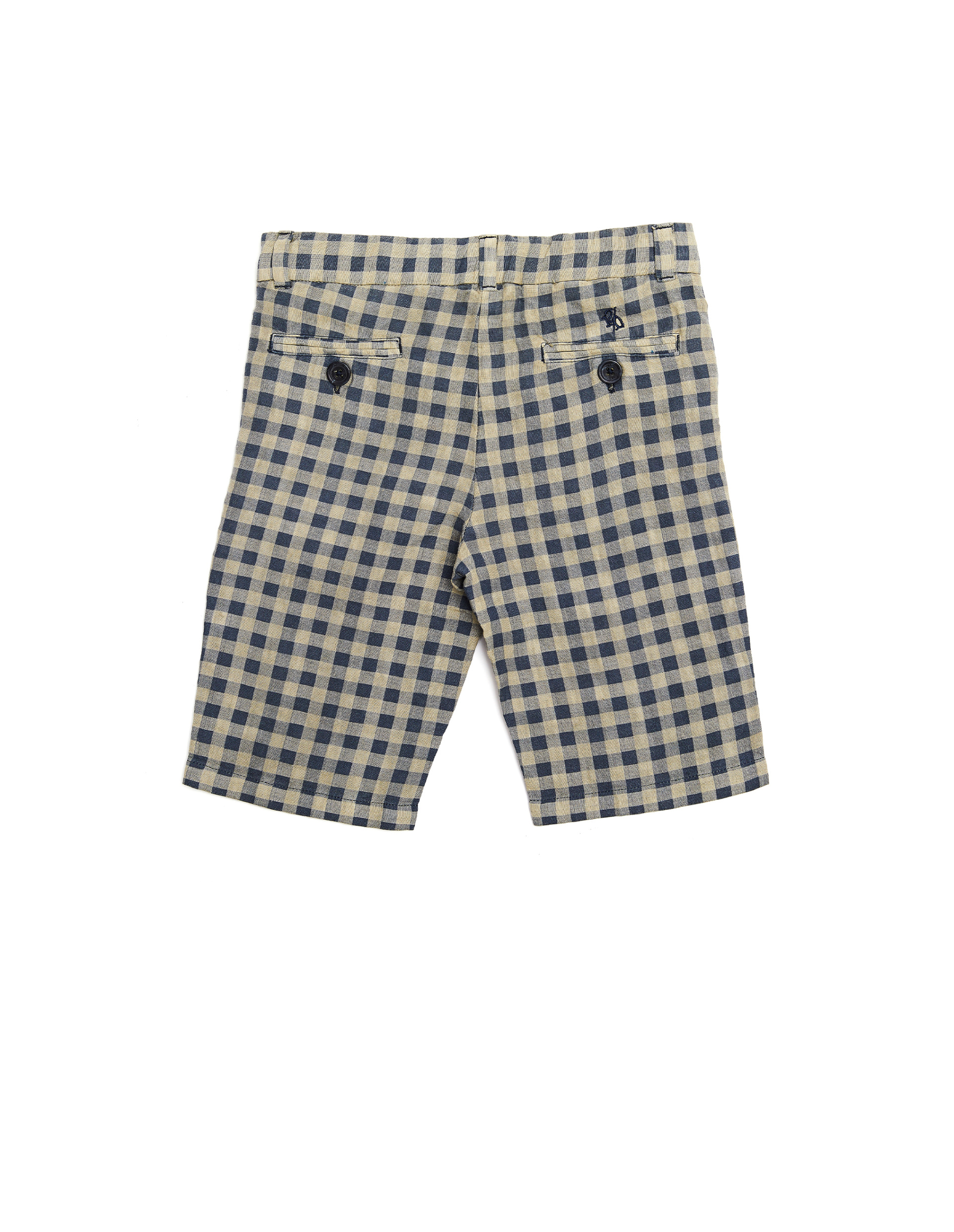 120% Lino Kids Льняные шорты в зелено-бежевую клетку