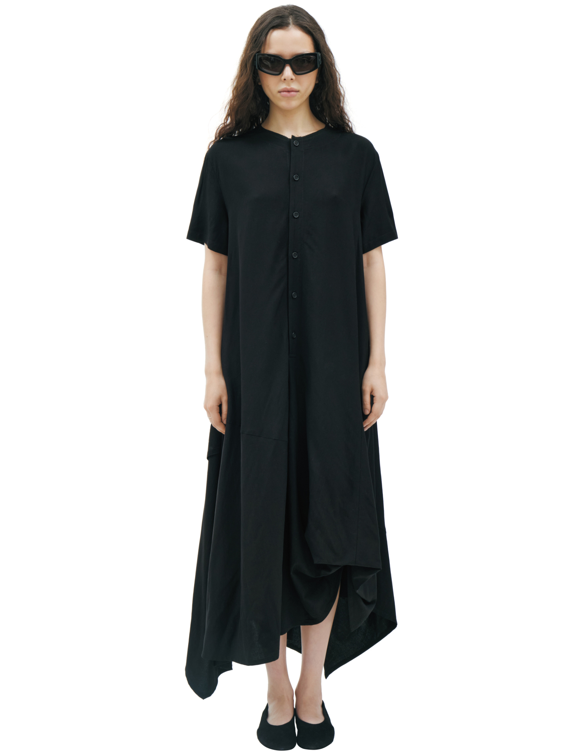 Yohji Yamamoto Платье-FK-D62-204-1 платье в пол с расклешенным подолом, на пуговицах, черное