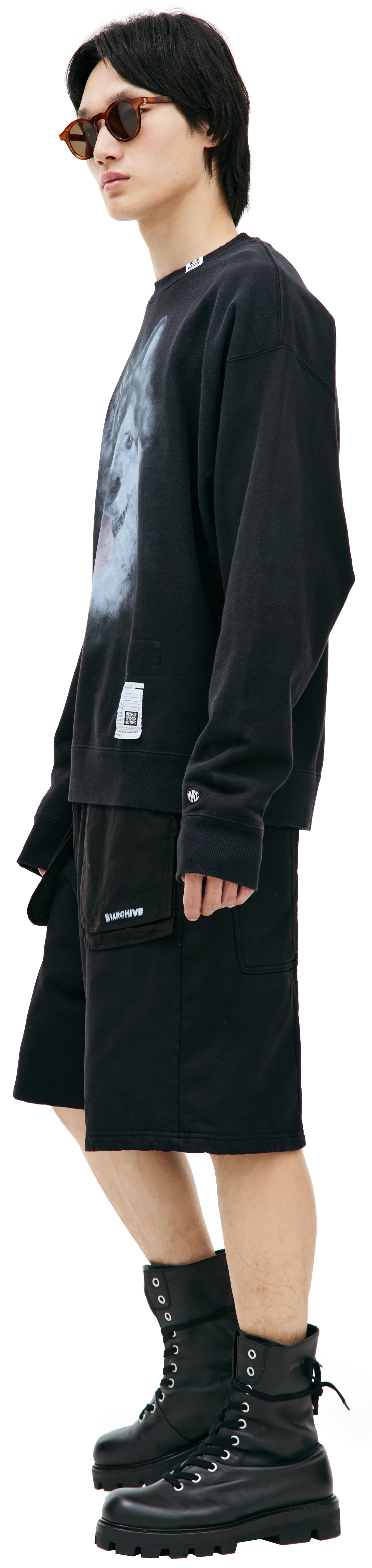 Maison Mihara Yasuhiro Черный свитшот с принтом