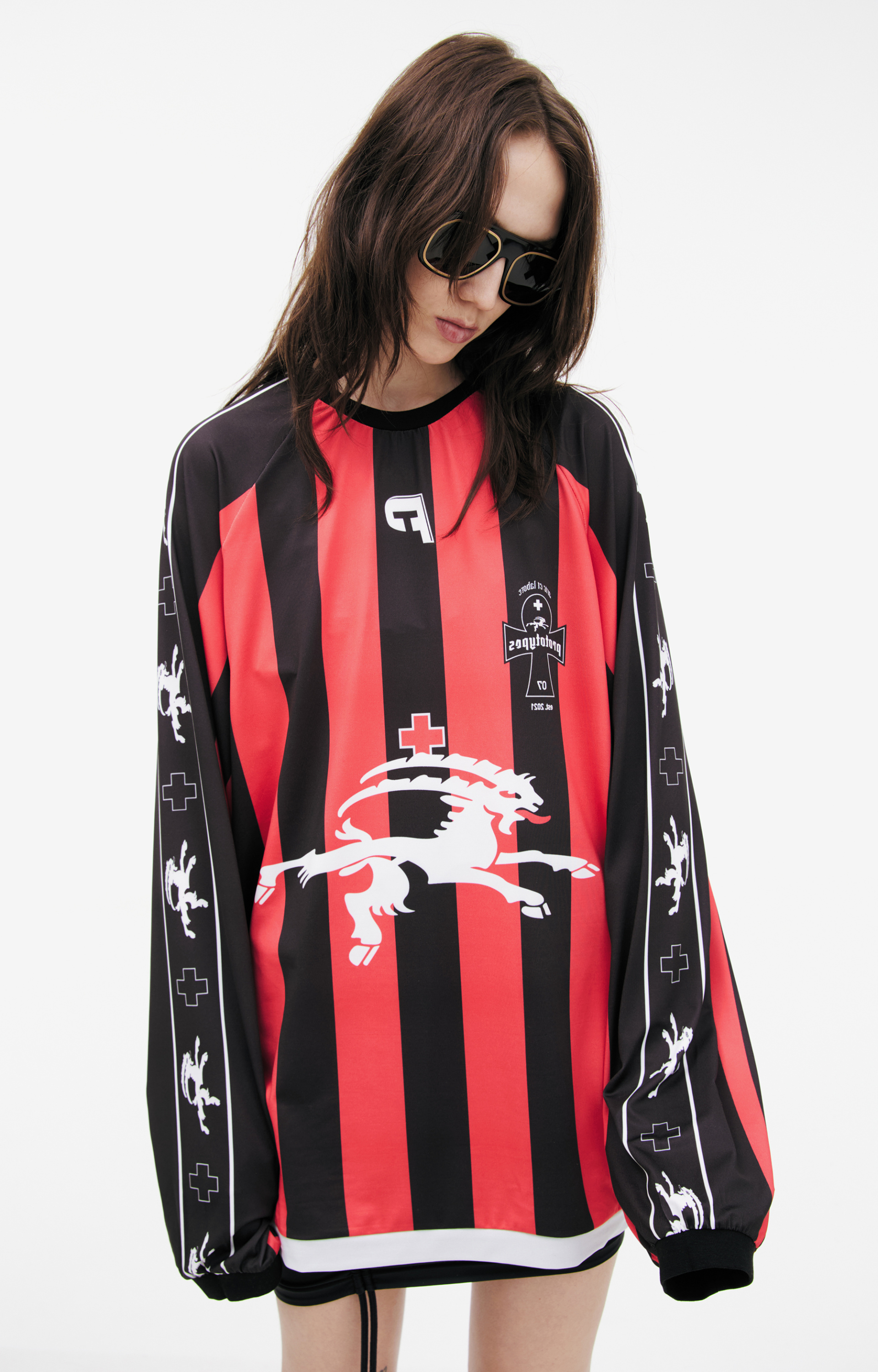 PROTOTYPES Полосатый лонгслив с принтом