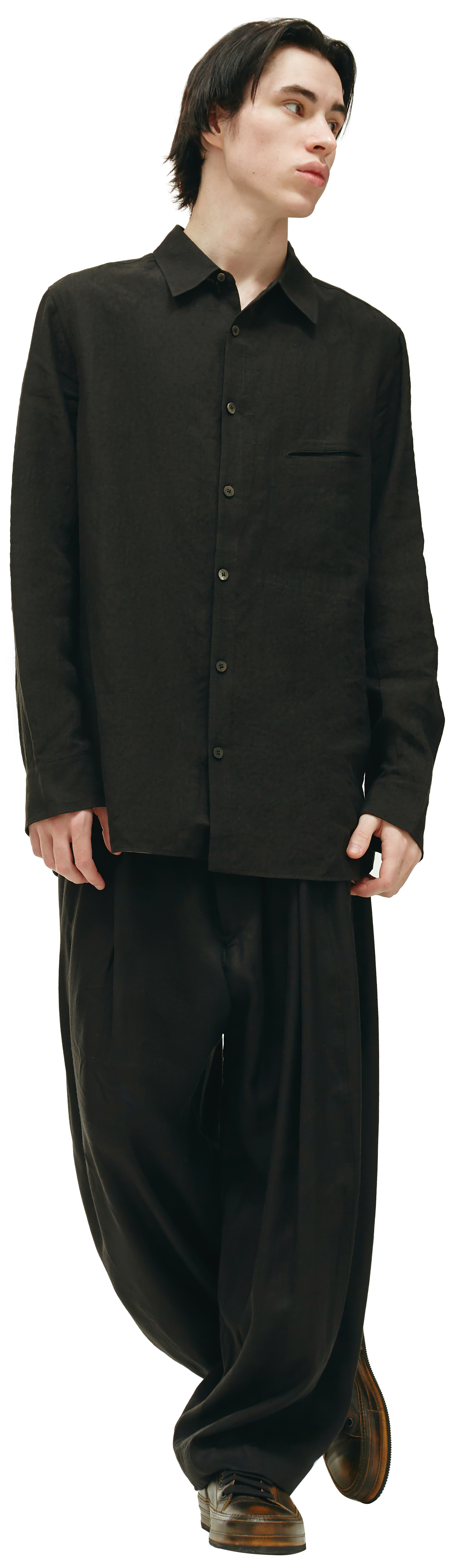 Ziggy Chen Черная льняная рубашка