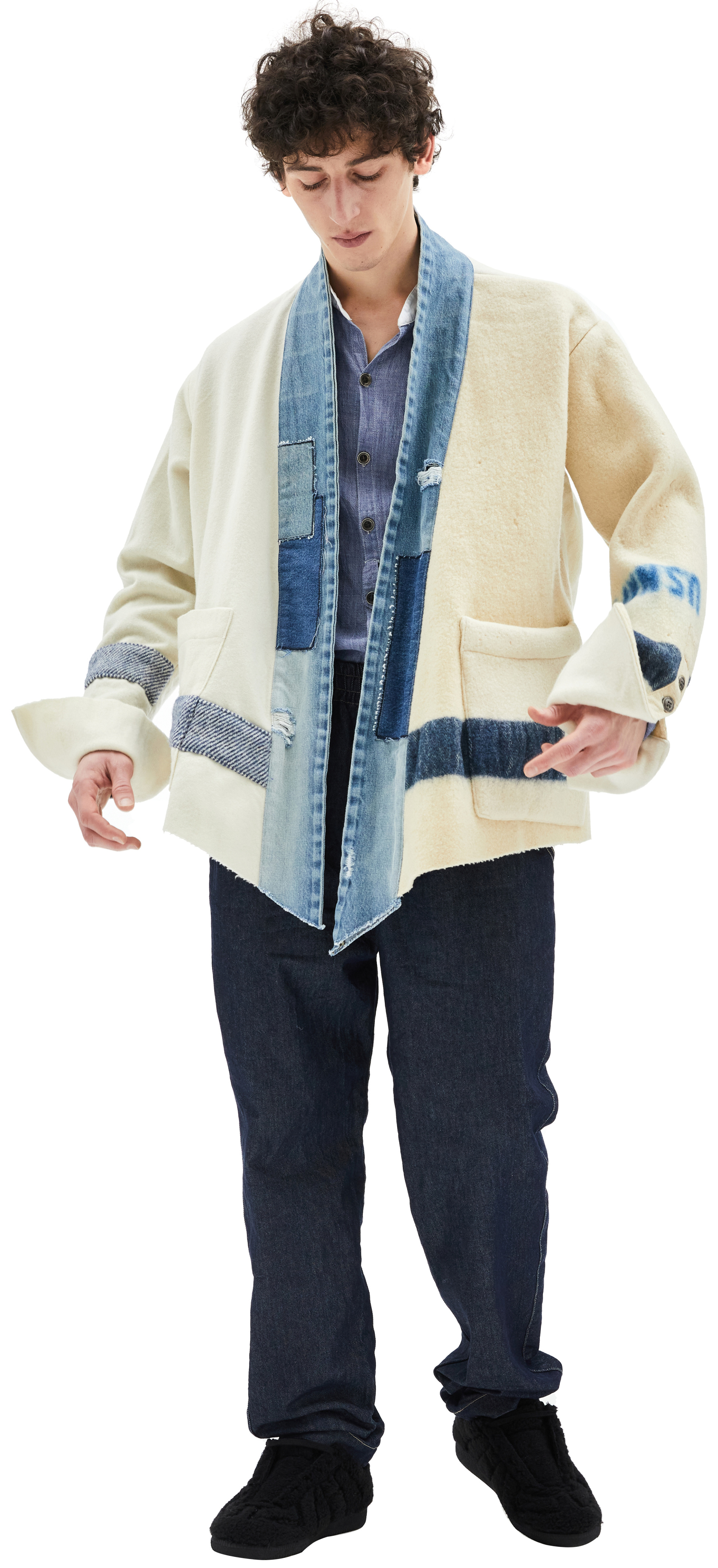 Greg Lauren Шерстяная Куртка Со Вставками Из Денима