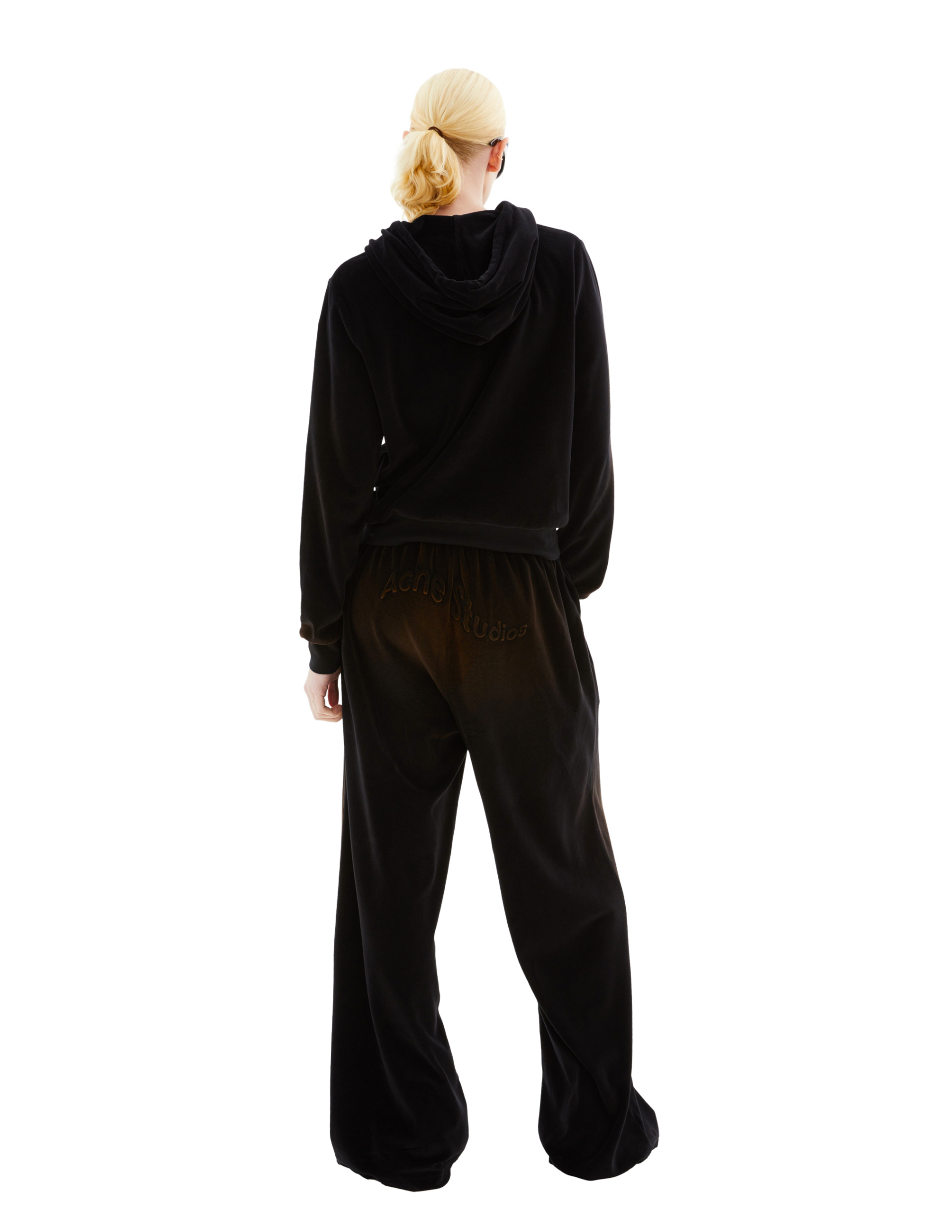 Acne Studios Свитер-CI0162 худи, велюр, укороченный, лого на груди, черный