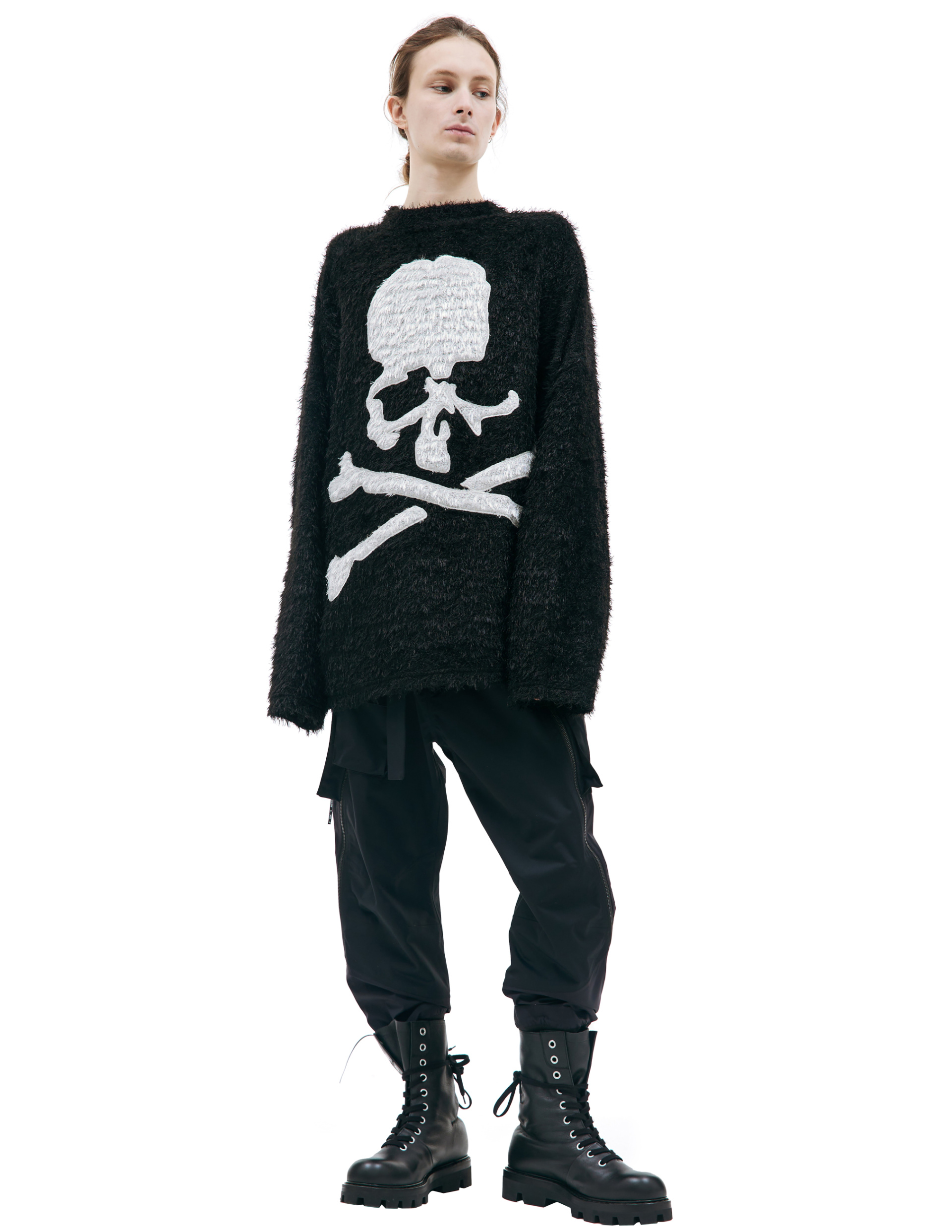 Mastermind WORLD Свитер-MW23S11-SW002-606/BLACK огромный белый череп на спине, мохровый, черный