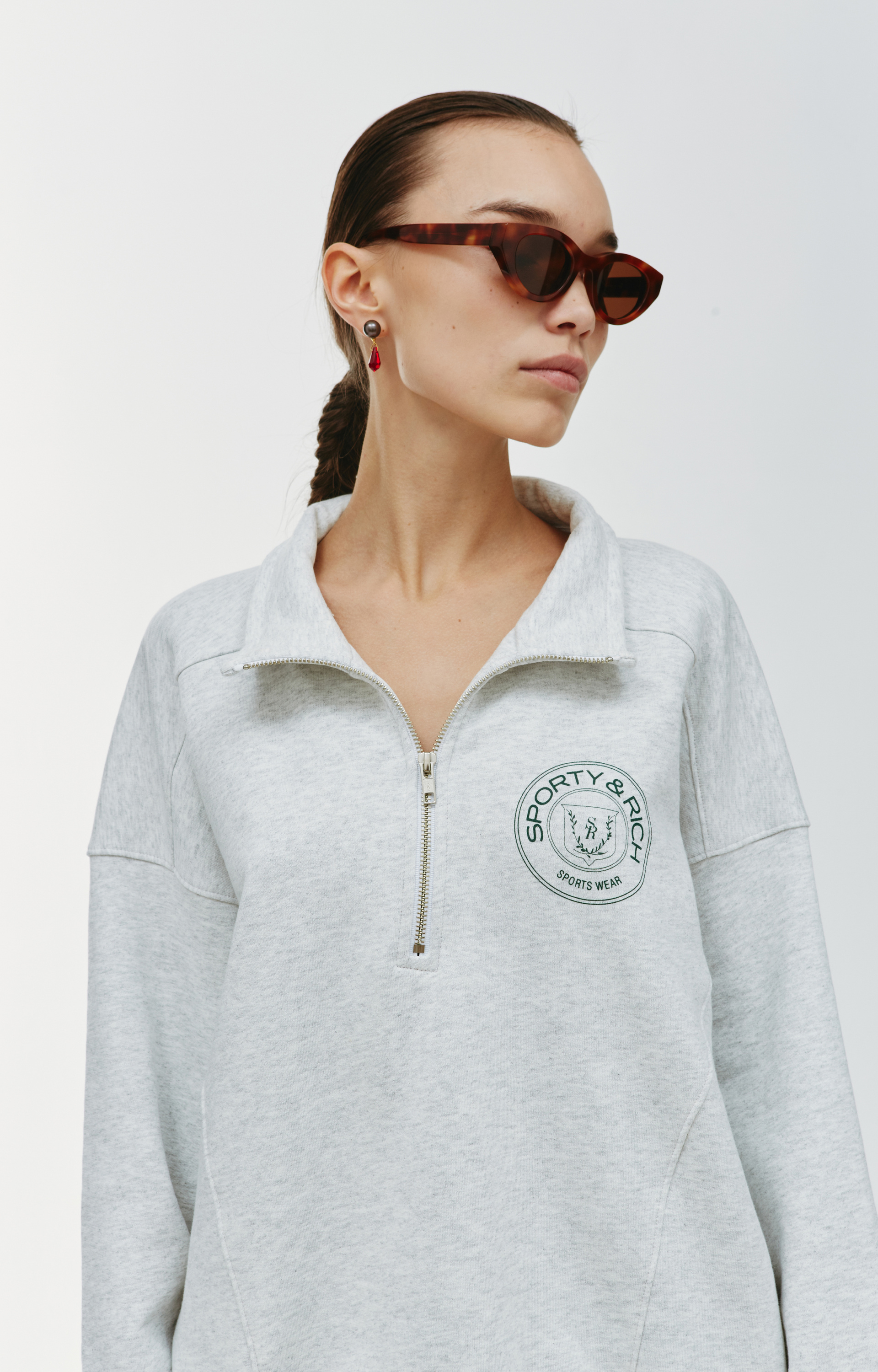 SPORTY & RICH Свитшот Connecticut Crest на молнии