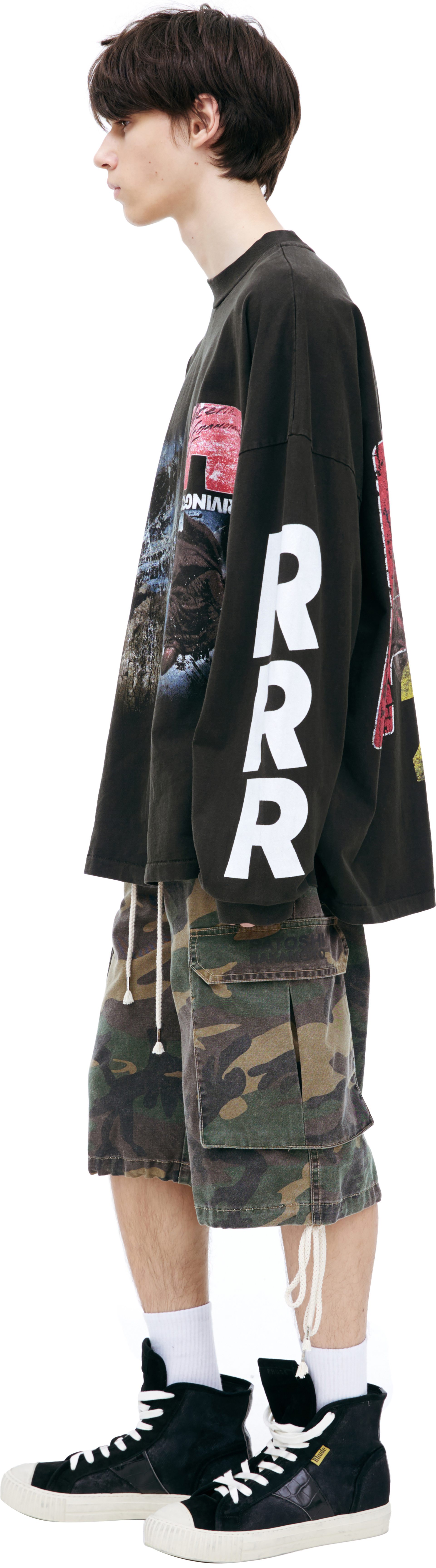 RRR123 Черный лонгслив с принтом