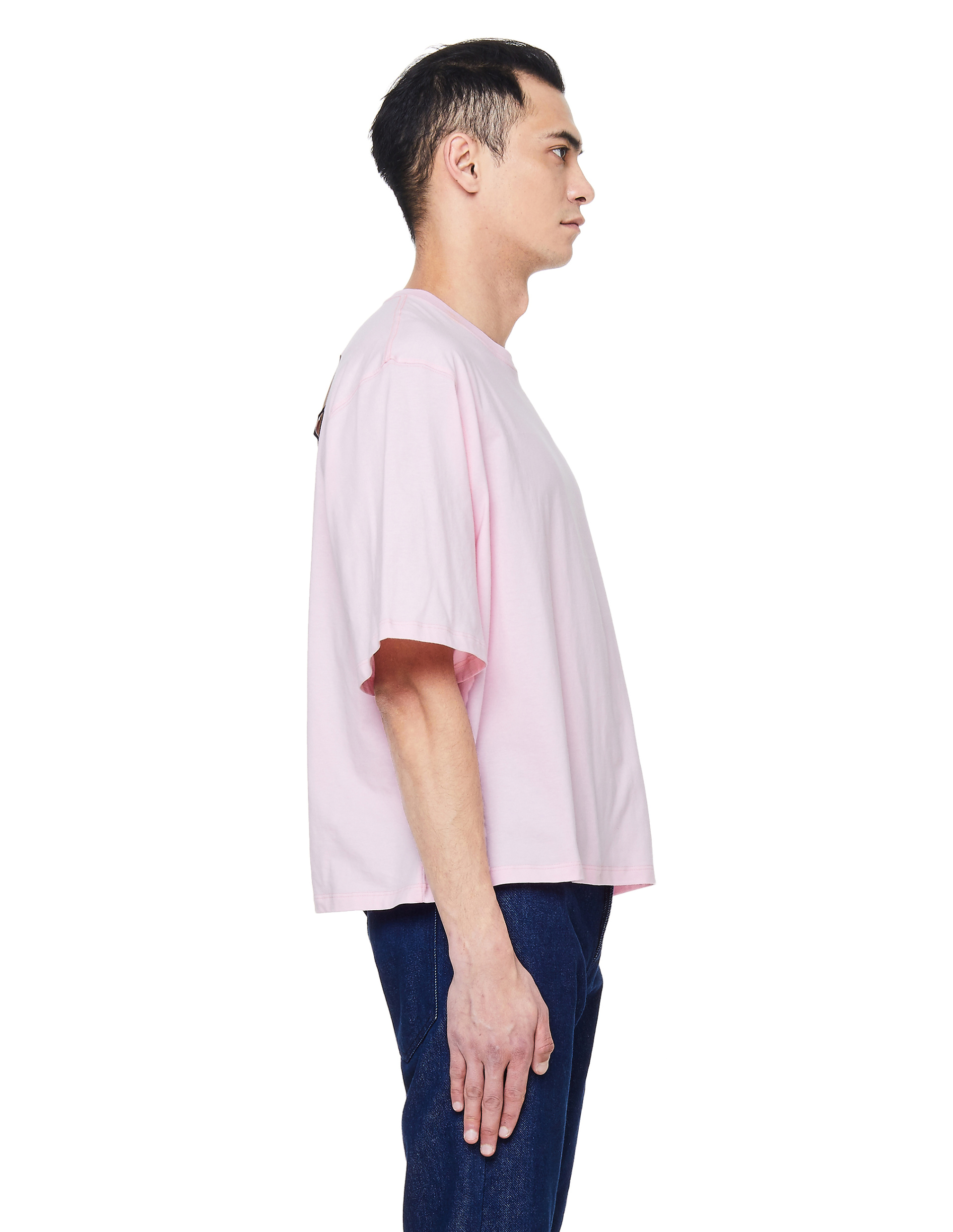 Raf Simons Розовая футболка с принтом и перфорацией