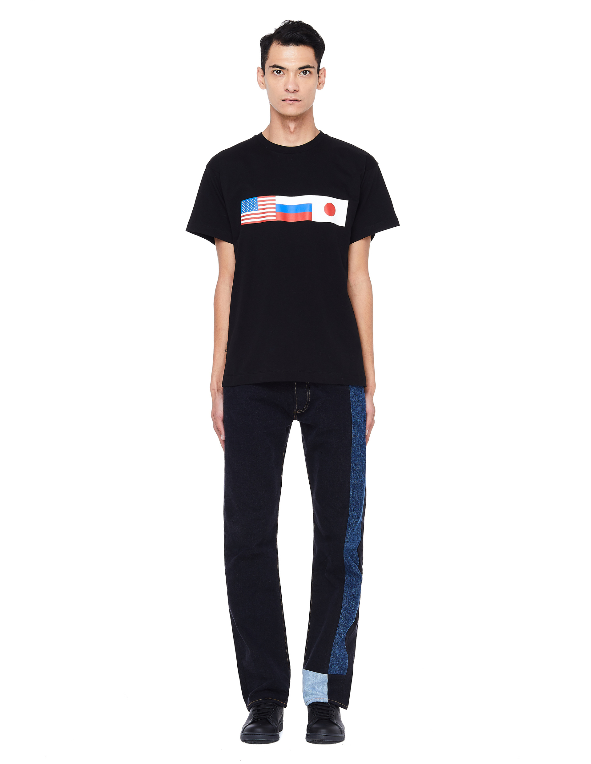 Gosha Rubchinskiy Черная футболка из хлопка с флагами