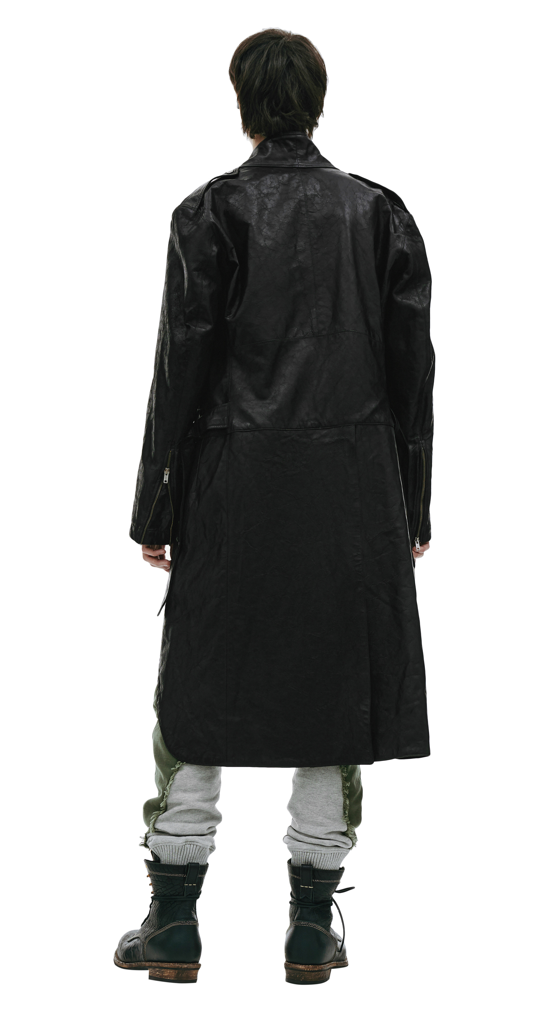 Greg Lauren Черное пальто из кожи