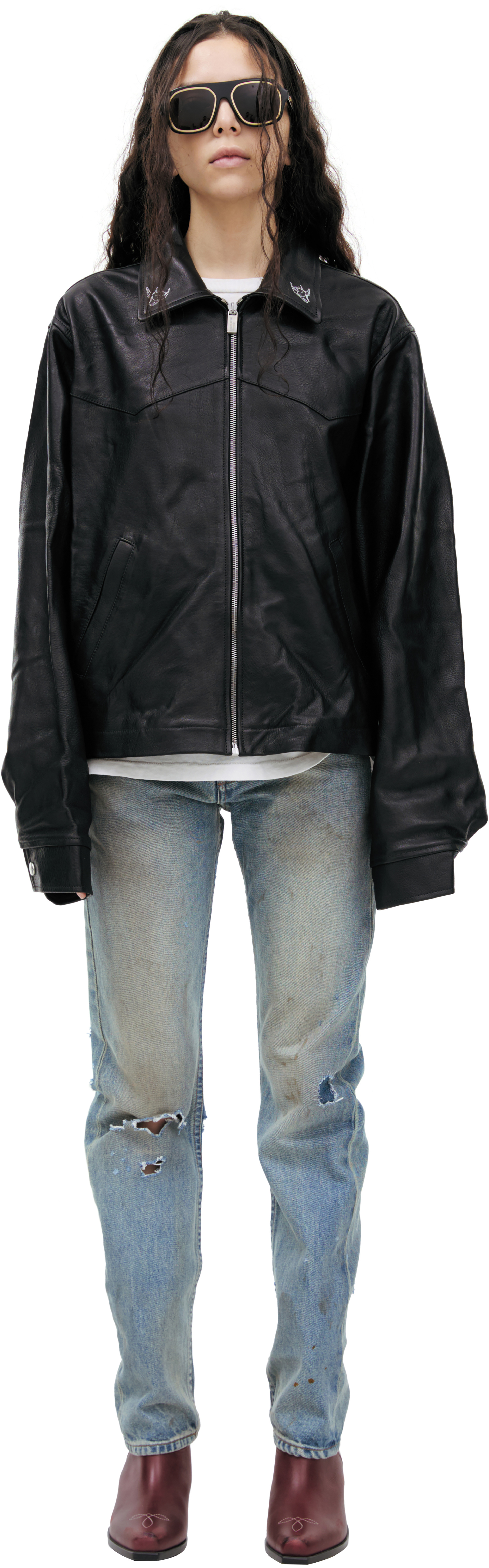 Enfants Riches Déprimés Кожаная куртка с вышивками