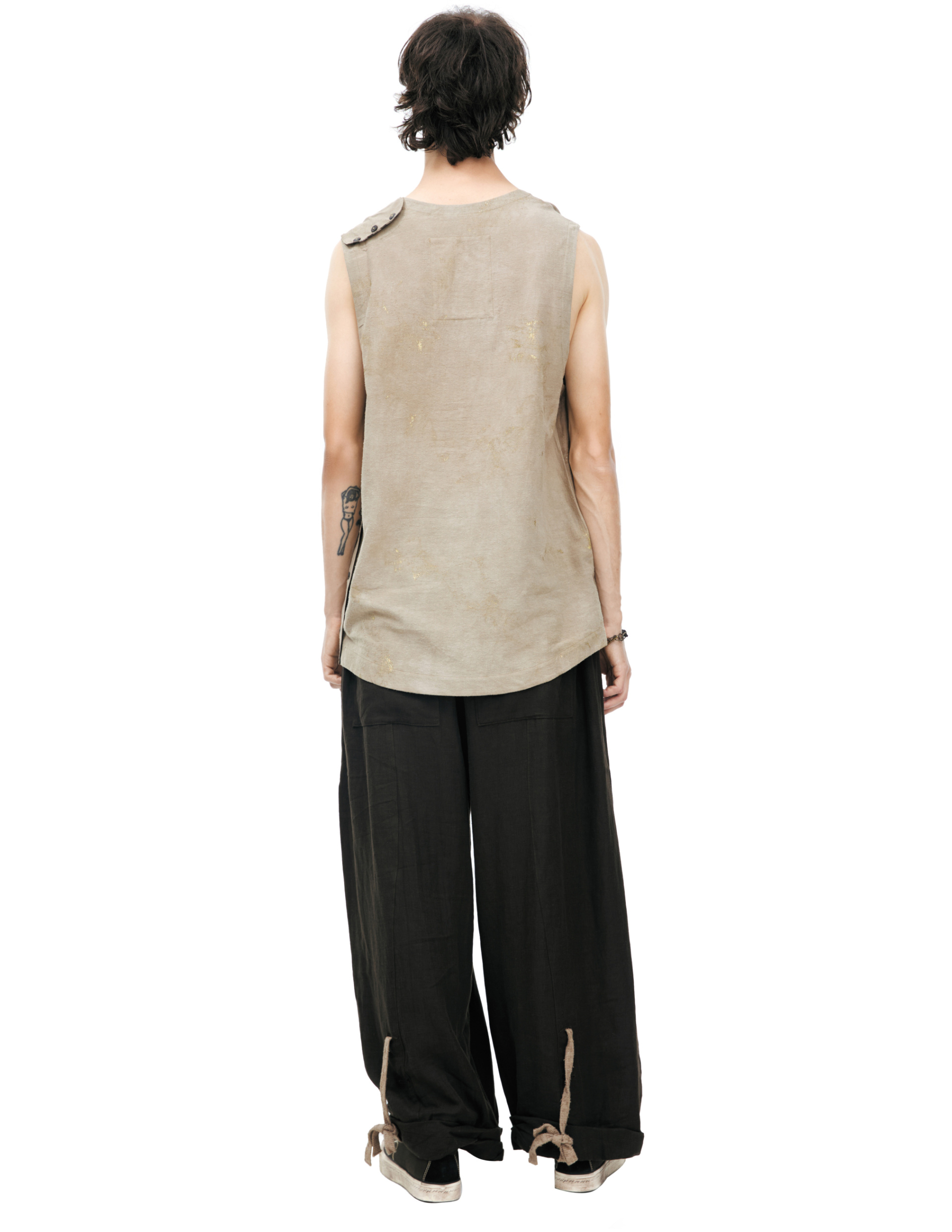 Ziggy Chen Майка-0M2610108 GOLD LEAF VEST, круглый вырез, нагрудный карман, принт в виде брызг, беж