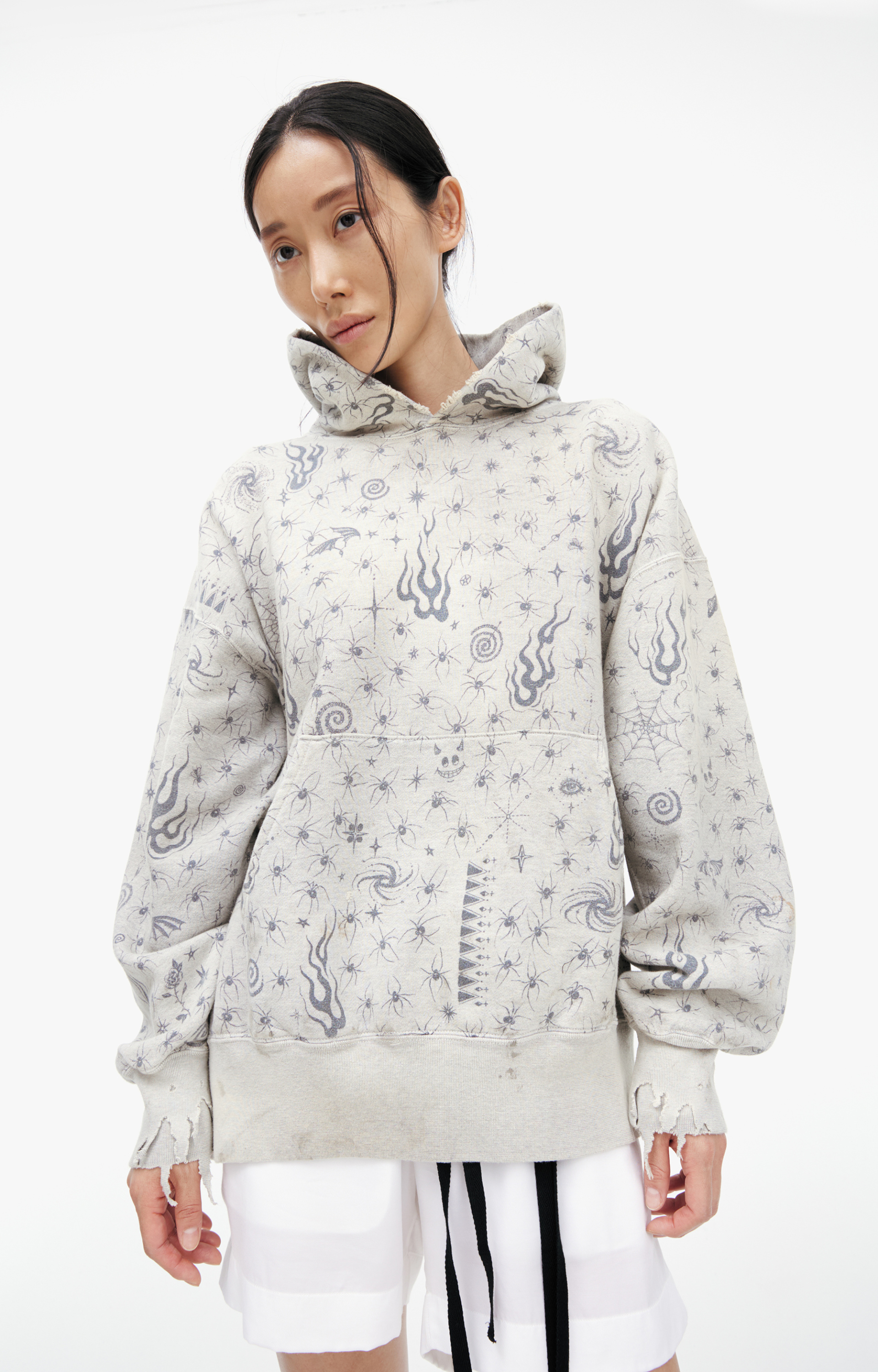 Saint Mxxxxxx Серое худи с монопринтом