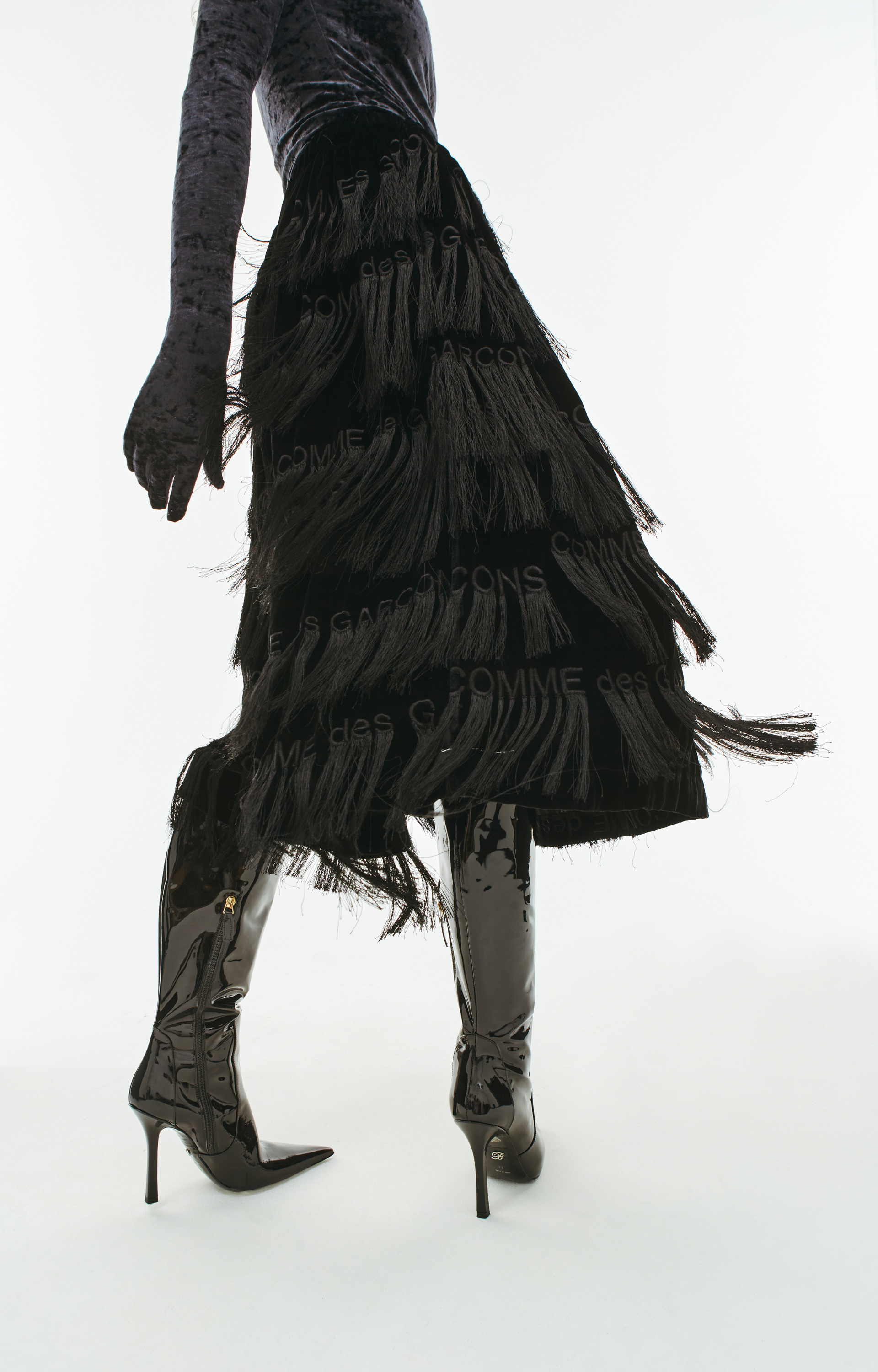 Comme des Garcons Юбка с бахромой и логотипами