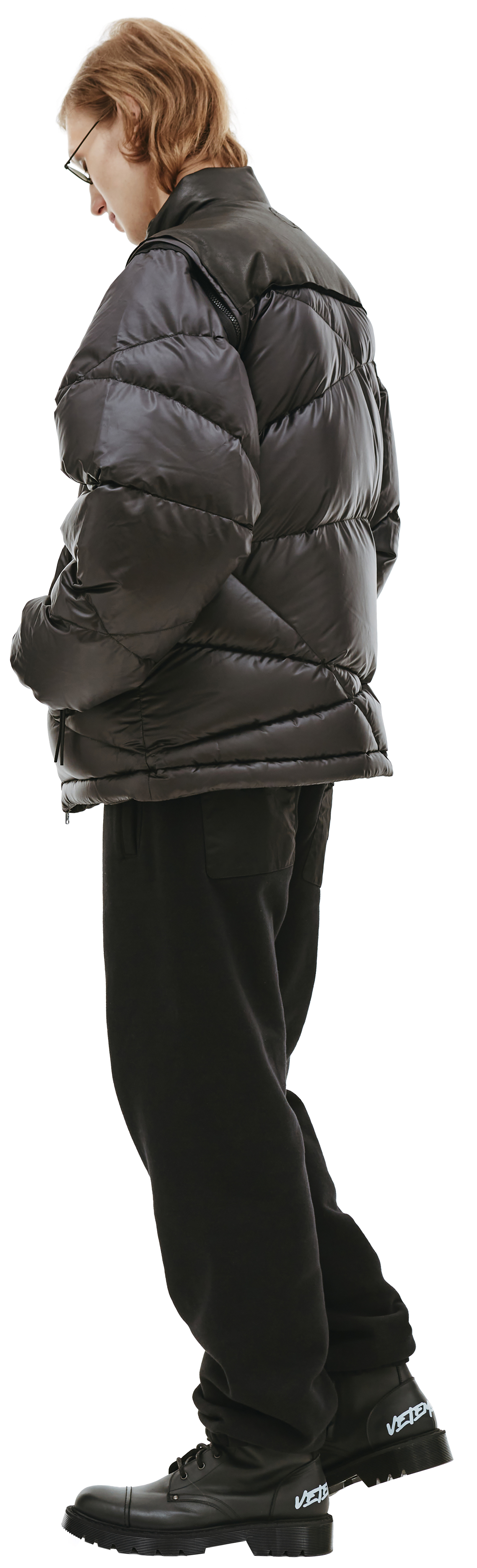 Undercover Стеганый пуховик с кожаной отделкой