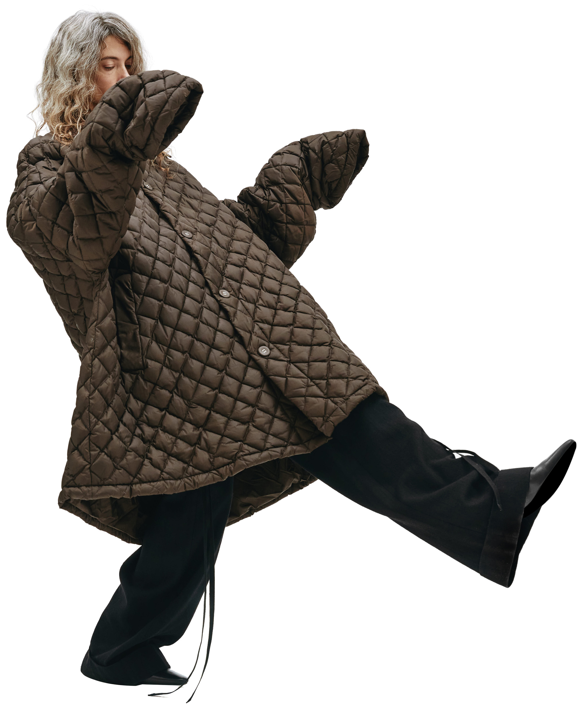 Raf Simons Стеганая оверсайз куртка коричневого цвета