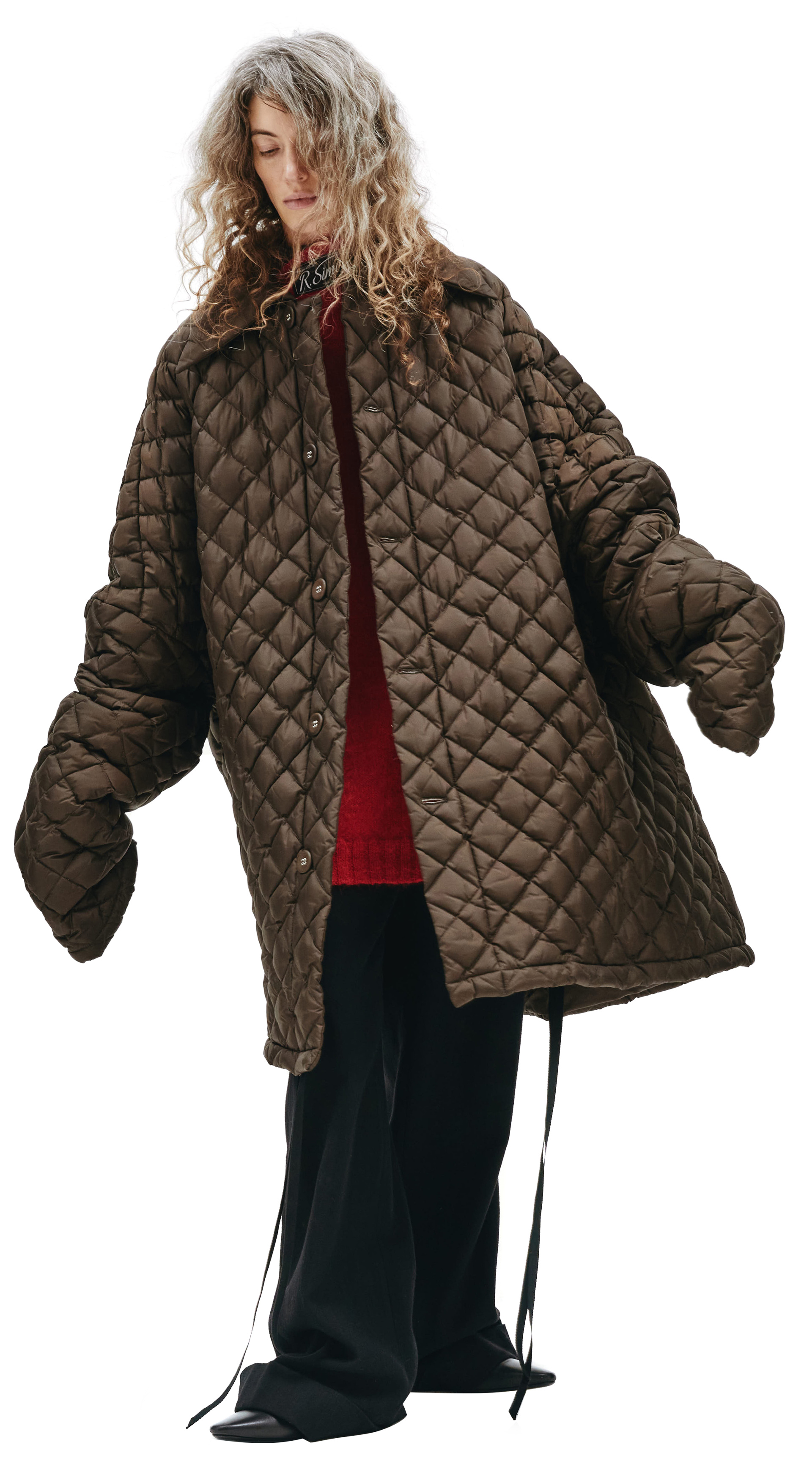 Raf Simons Стеганая оверсайз куртка коричневого цвета