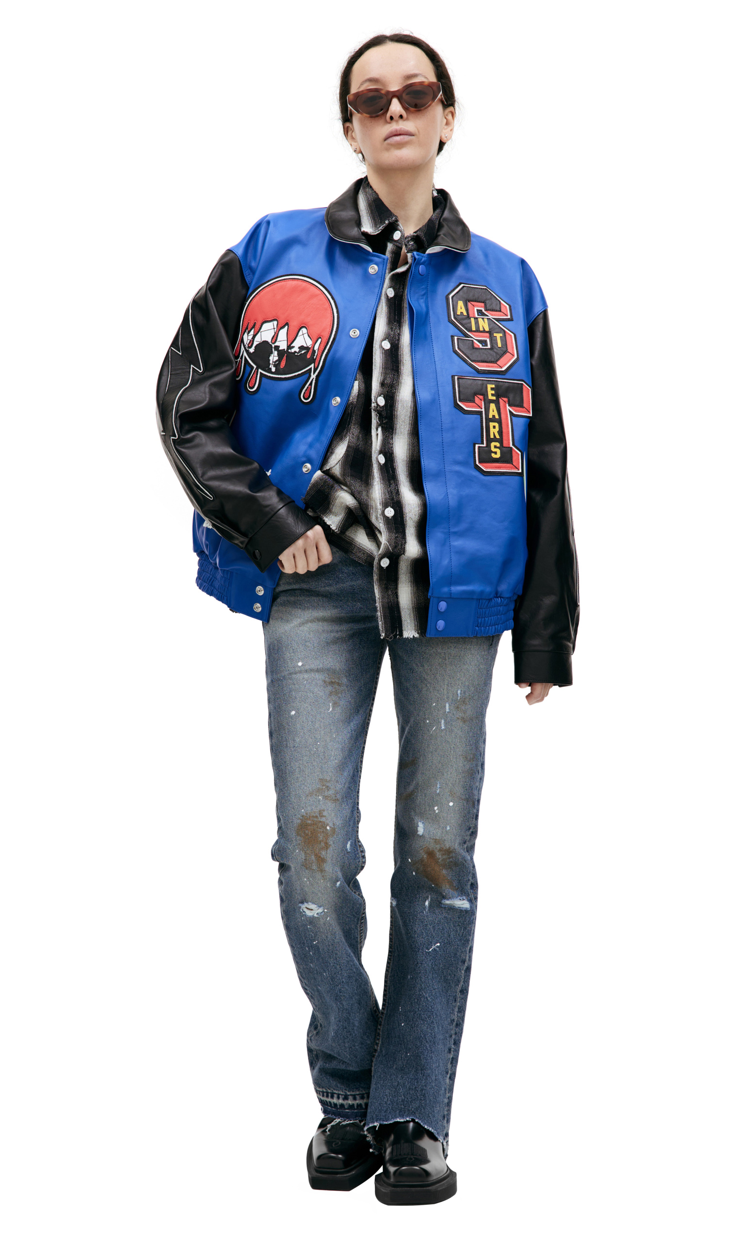 Saint Michael Кожаная куртка Saint Michael х DENIM TEARS с нашивками