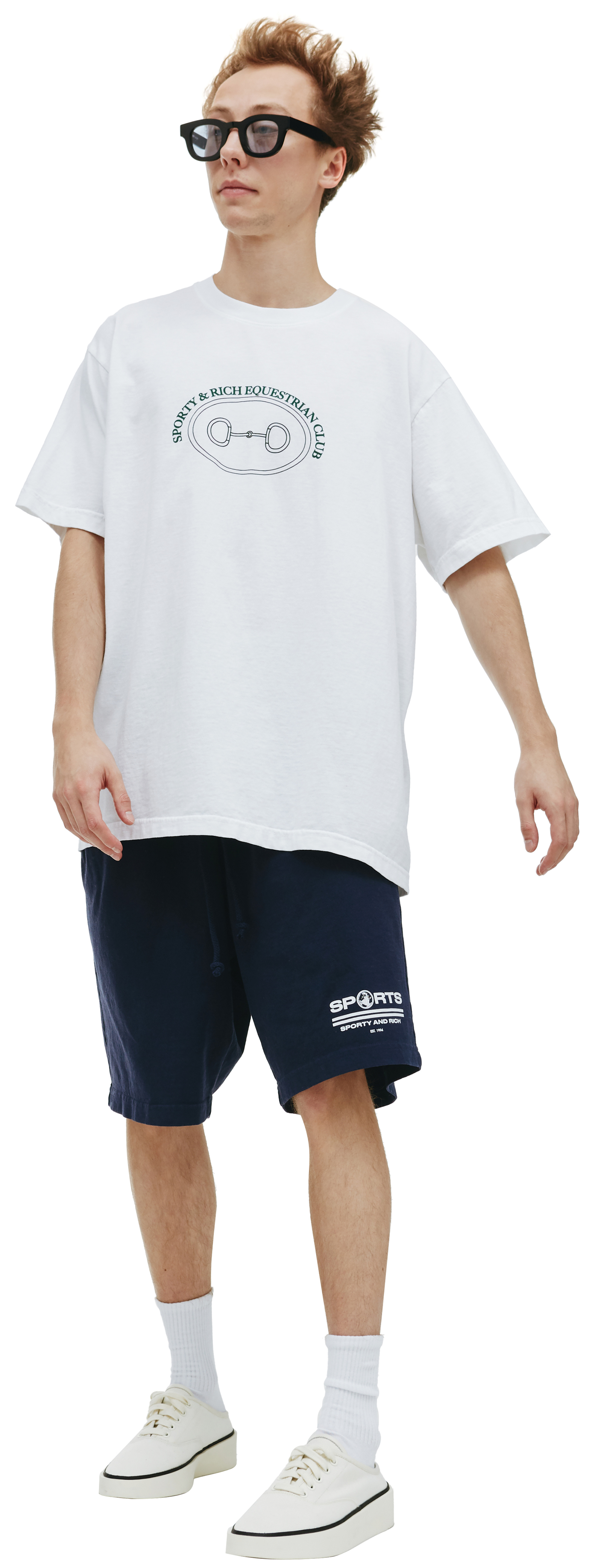 SPORTY & RICH Белая футболка с принтом Equestrian club