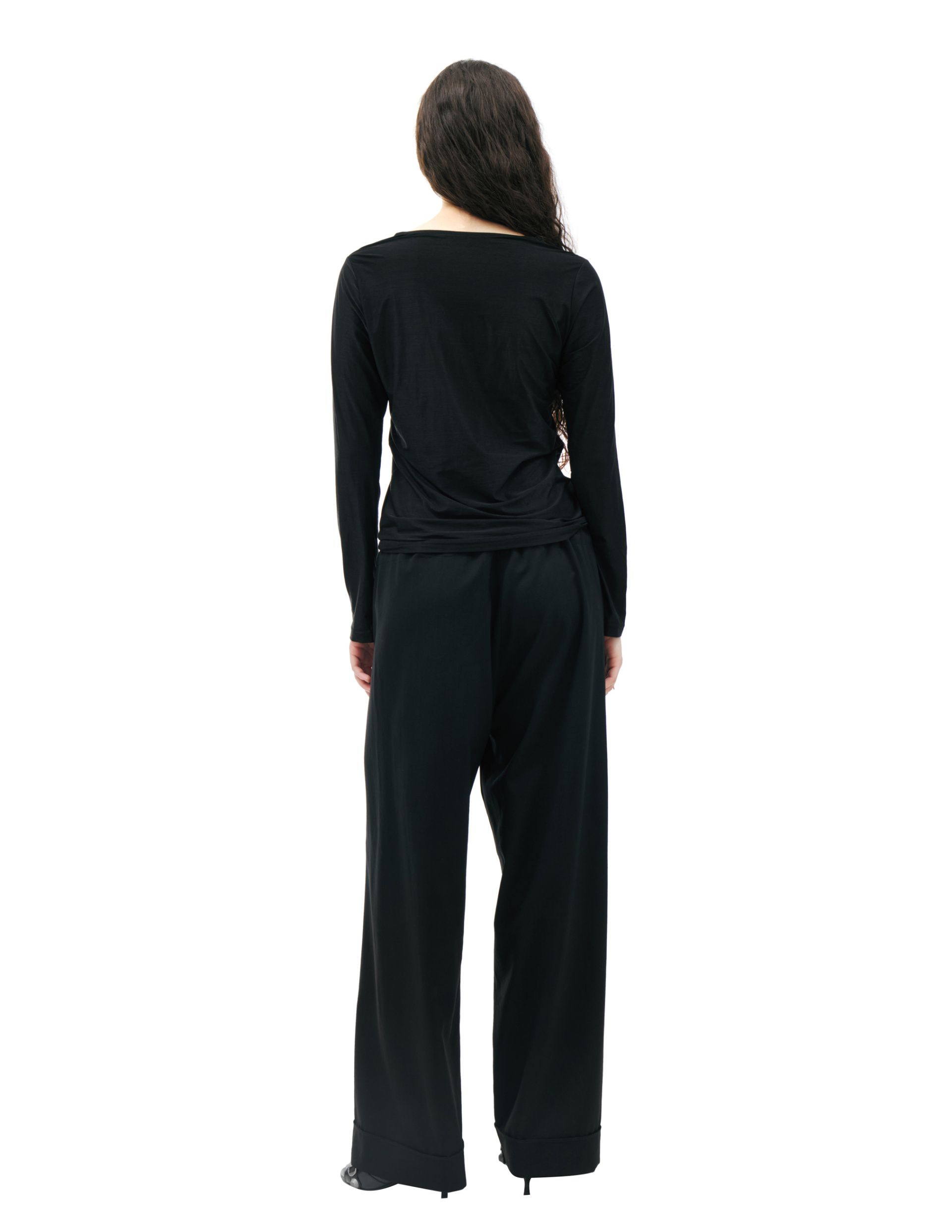 Yohji Yamamoto Футболка-FK-T81-983-2 базовый лонгслив с принт-подписью, черный