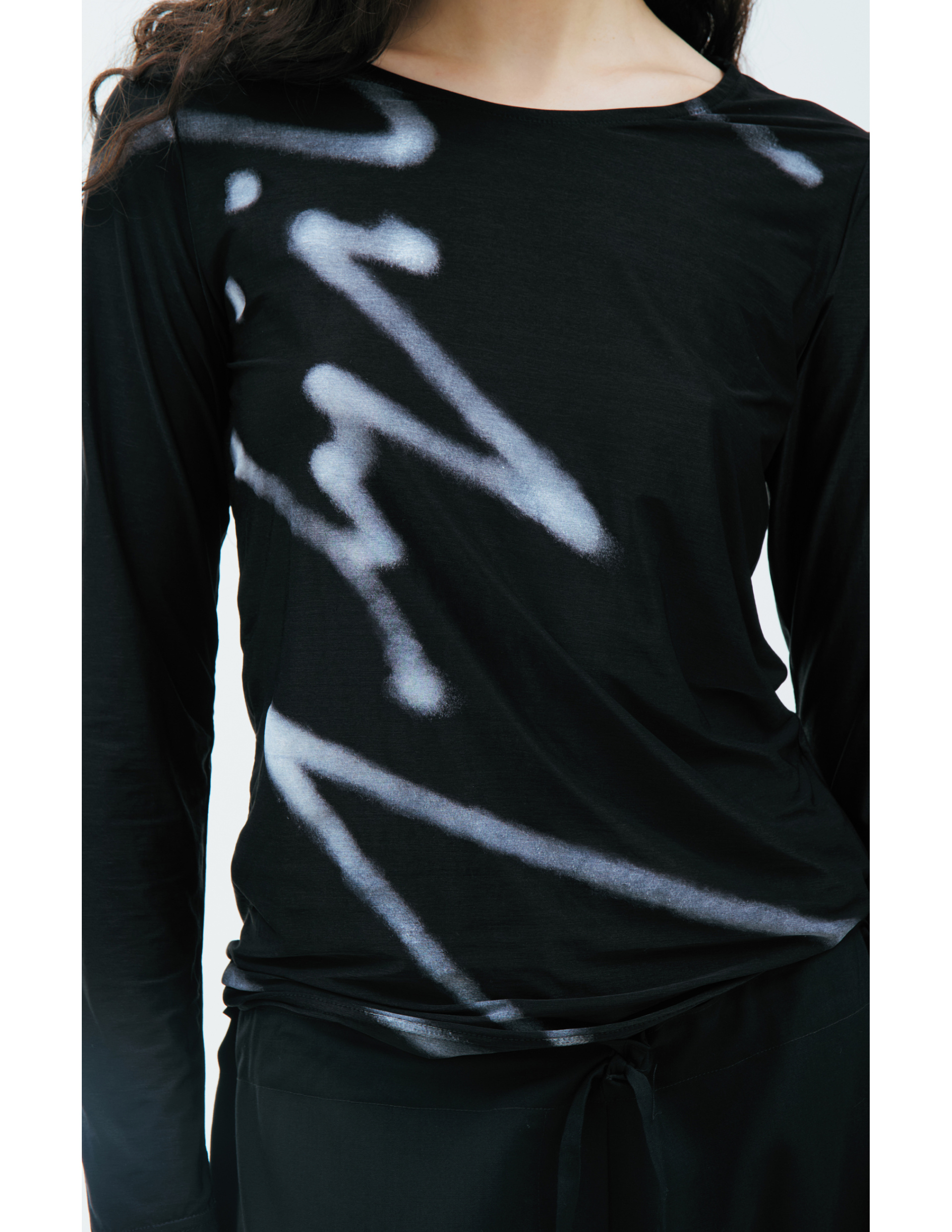 Yohji Yamamoto Футболка-FK-T81-983-2 базовый лонгслив с принт-подписью, черный