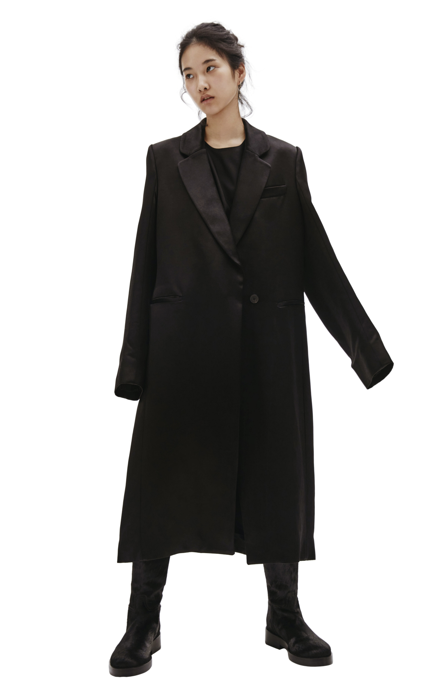 Ann Demeulemeester Черное пальто из сатина