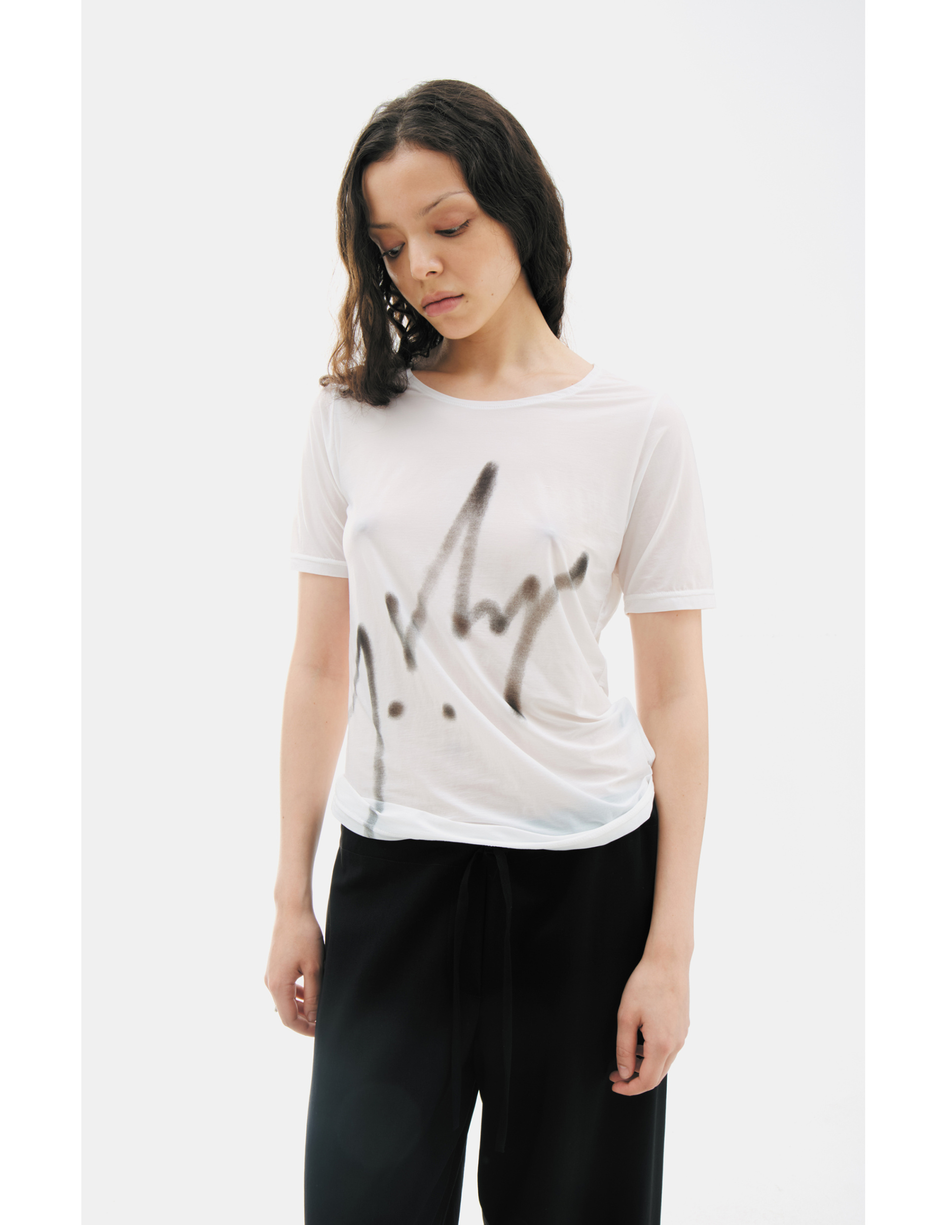 Yohji Yamamoto Футболка-FK-T80-983-1 базовая футболка с принт-подписью, белая