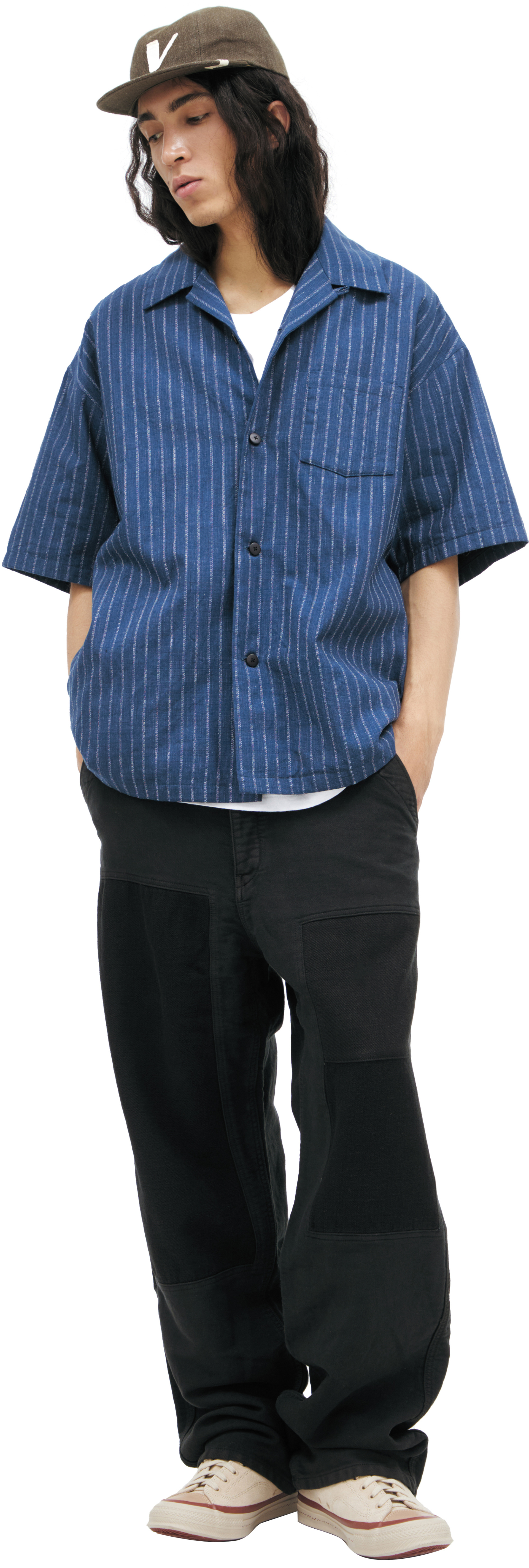 visvim Темно-синяя рубашка в клетку