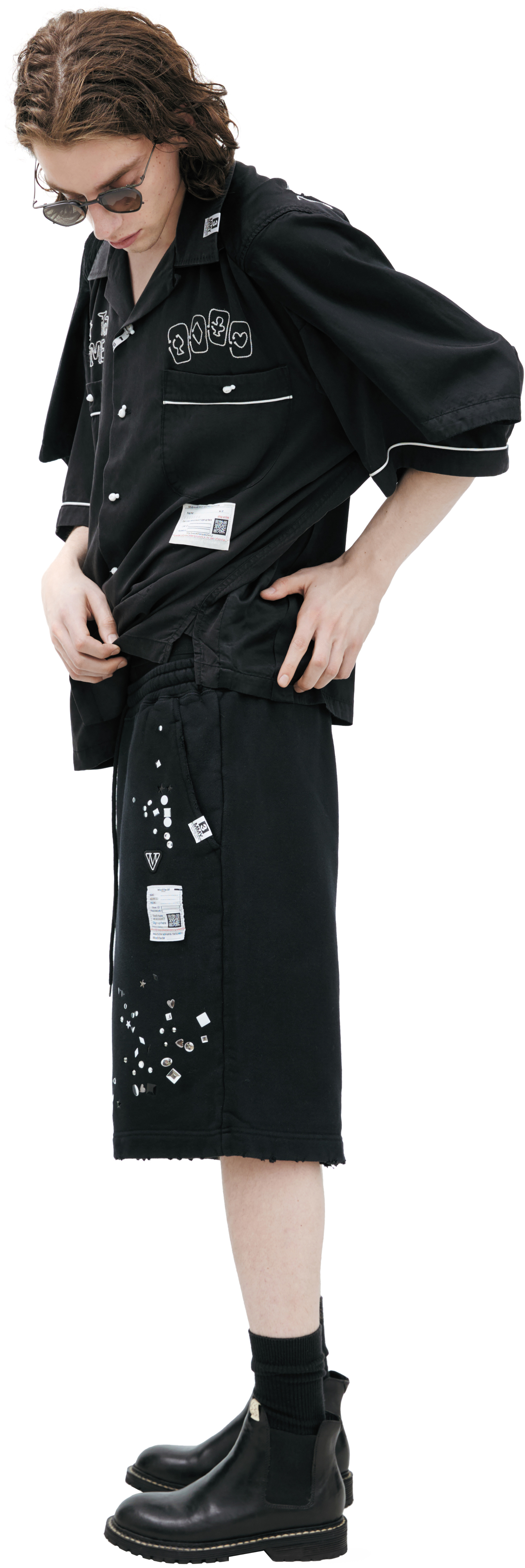 Maison Mihara Yasuhiro Хлопковые шорты со стразами