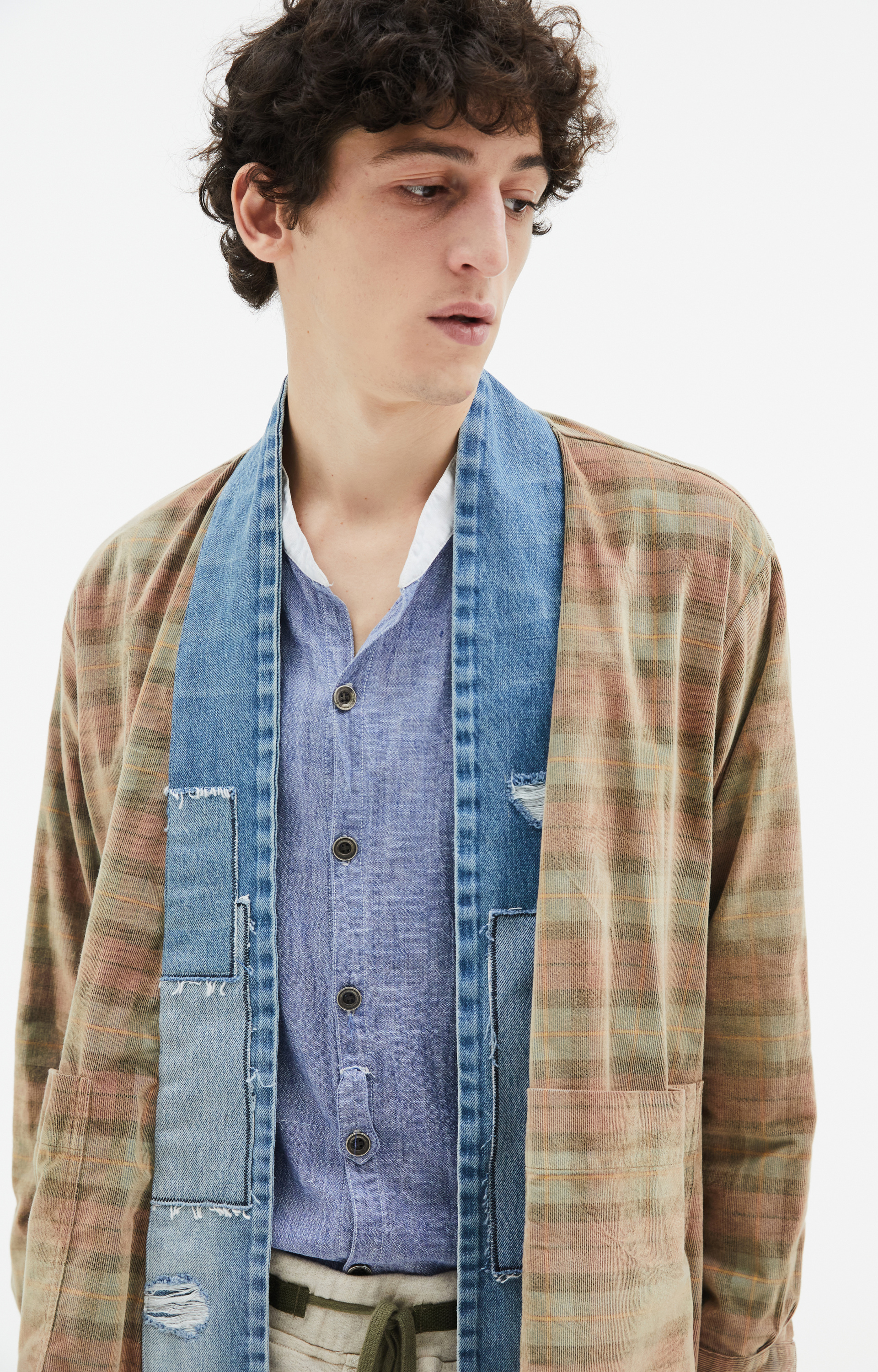 Greg Lauren Рубашка со вставками из денима