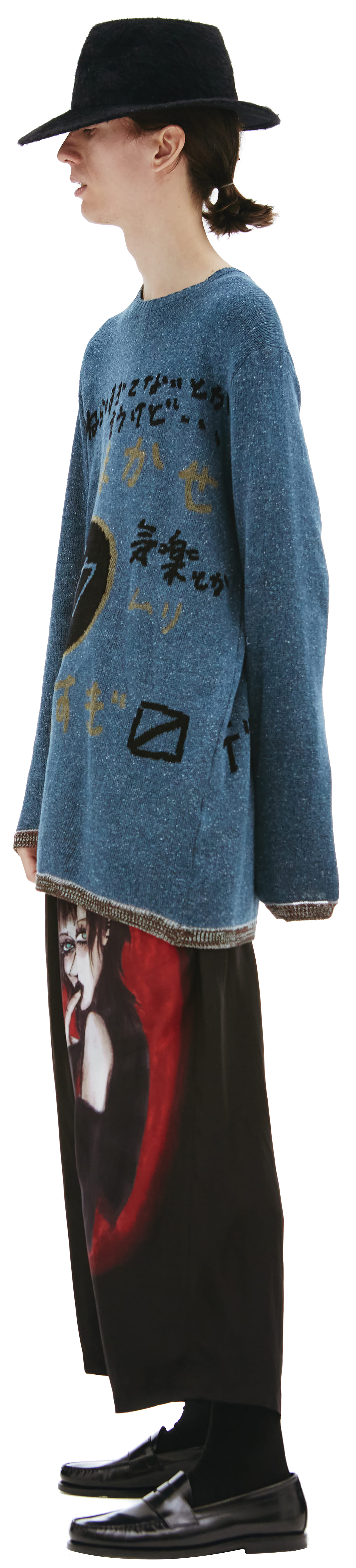 Yohji Yamamoto Синий свитер с иероглифами
