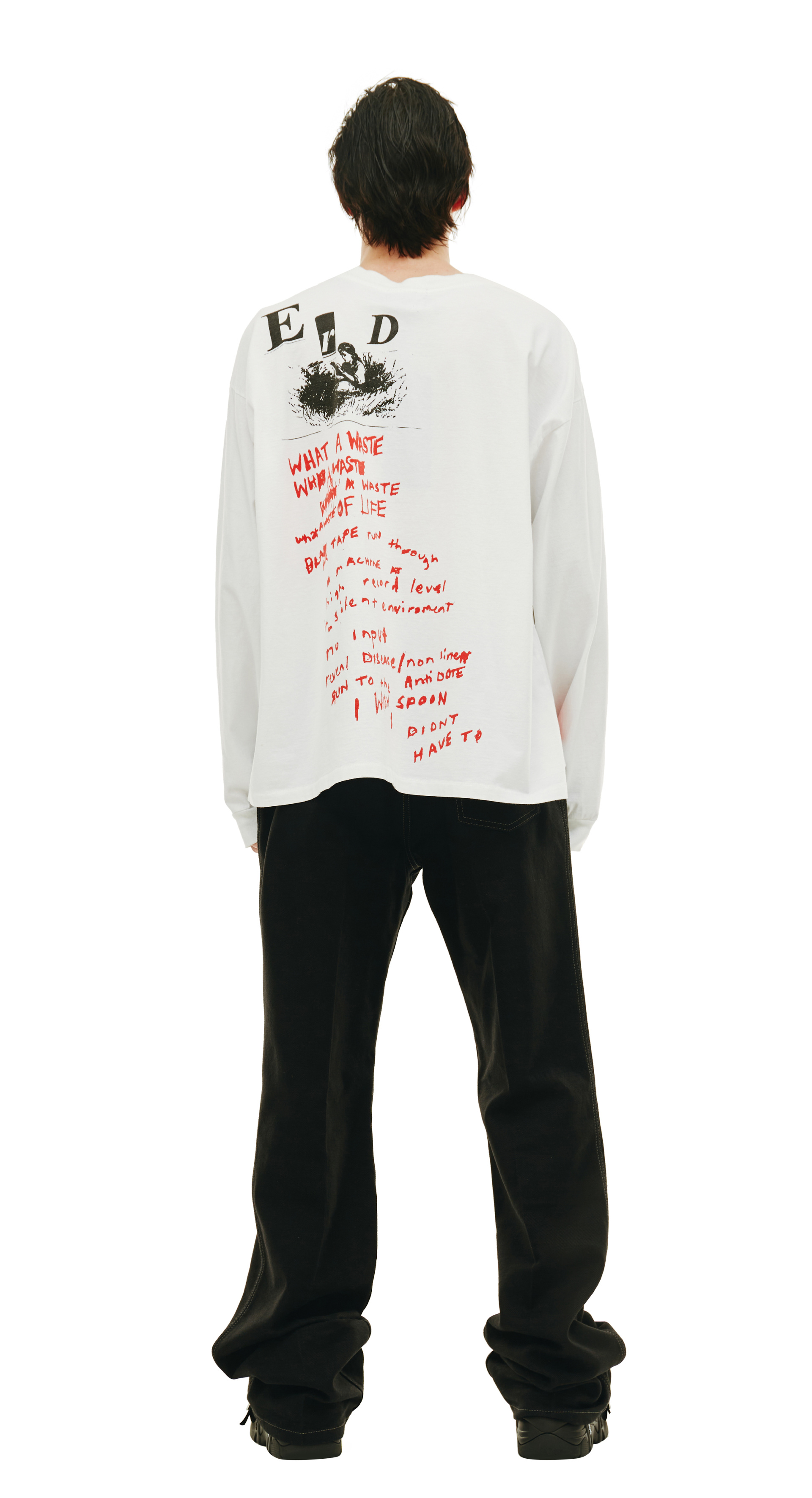 Enfants Riches Déprimés Лонгслив-010/618 принт ребенок красит на груди и ребенок читает книгу на спине бел