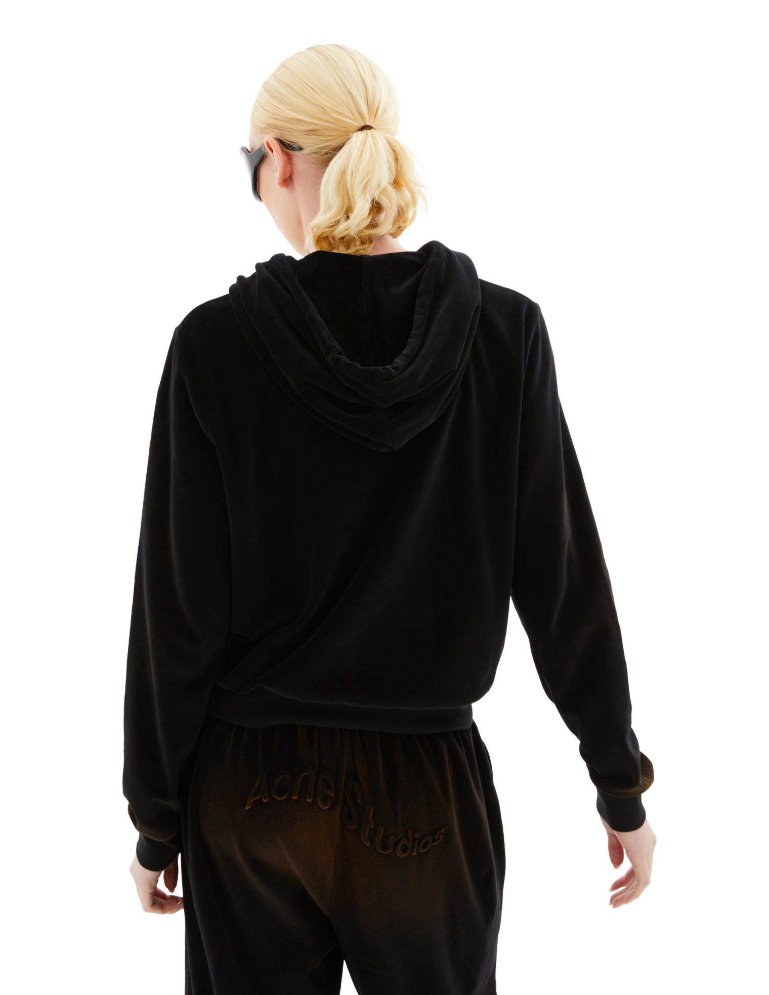 Acne Studios Свитер-CI0162 худи, велюр, укороченный, лого на груди, черный