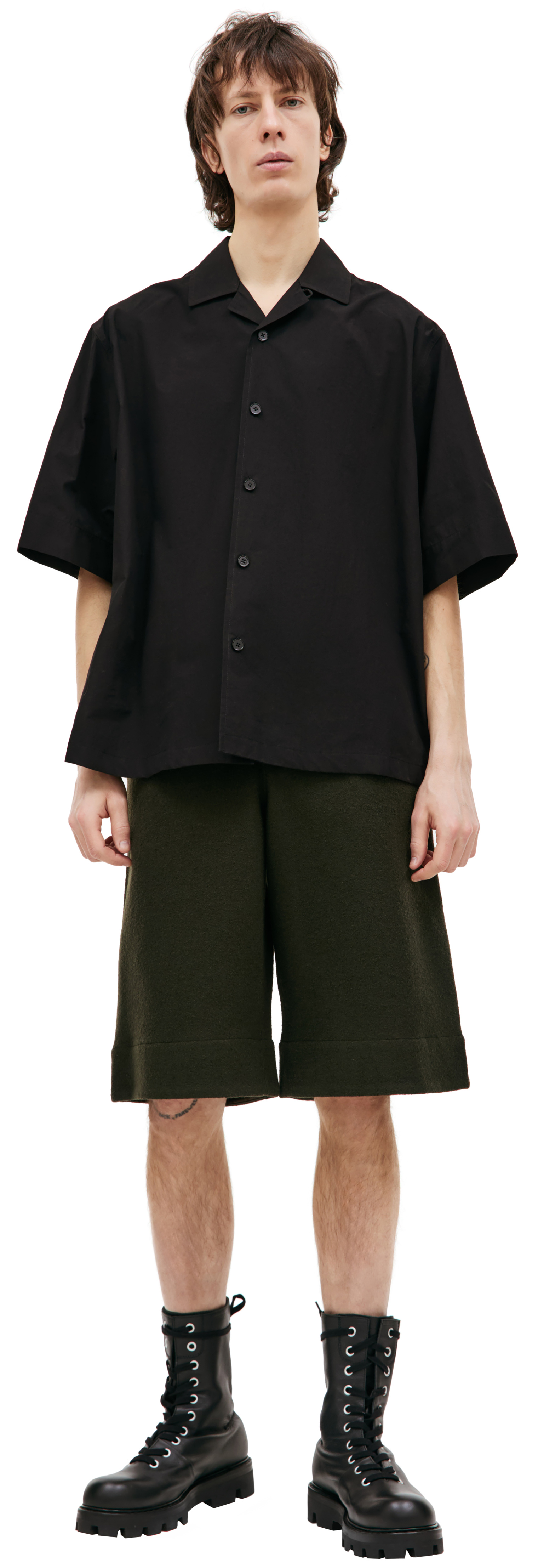 Jil Sander Хлопковая рубашка с коротким рукавом