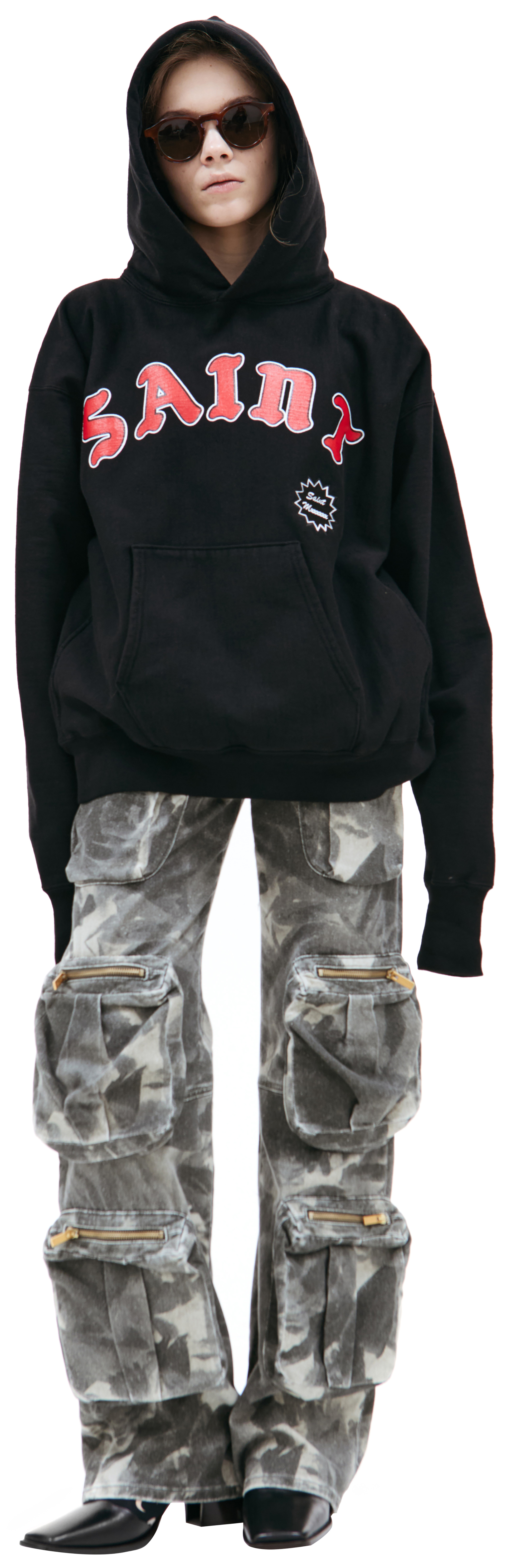 Saint Michael Черное худи с контрастным логотипом