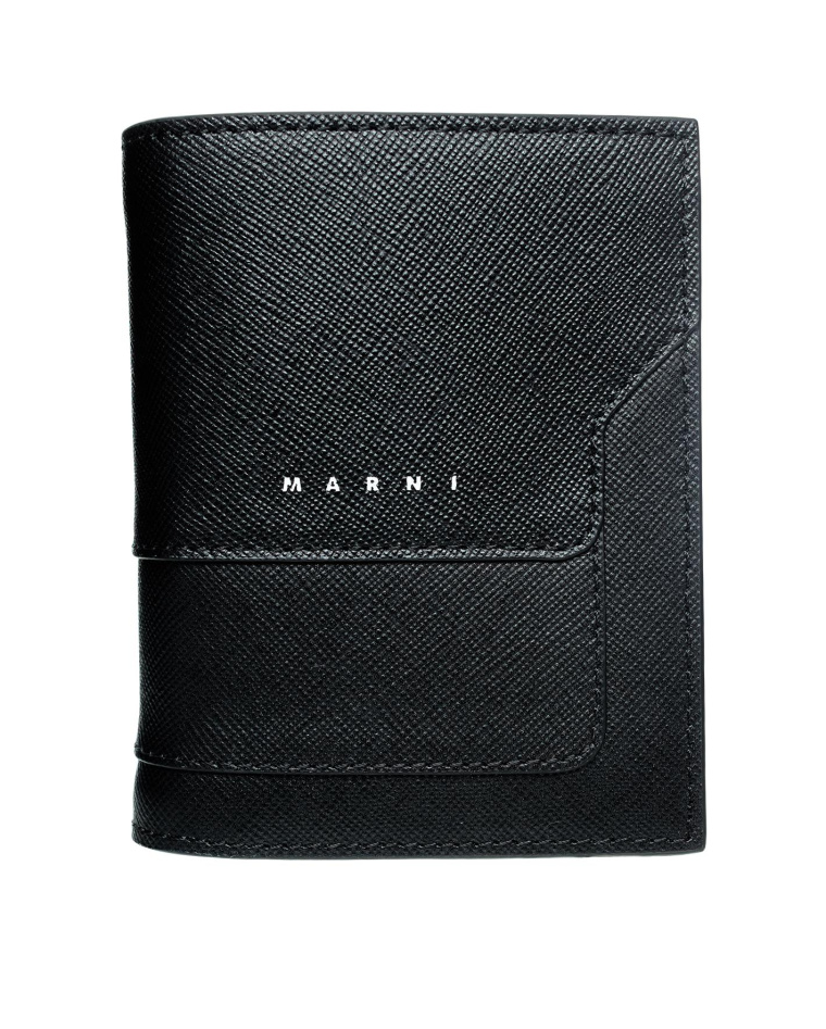 Marni ЧЕрный кошелек из зернистой кожи с логотипом