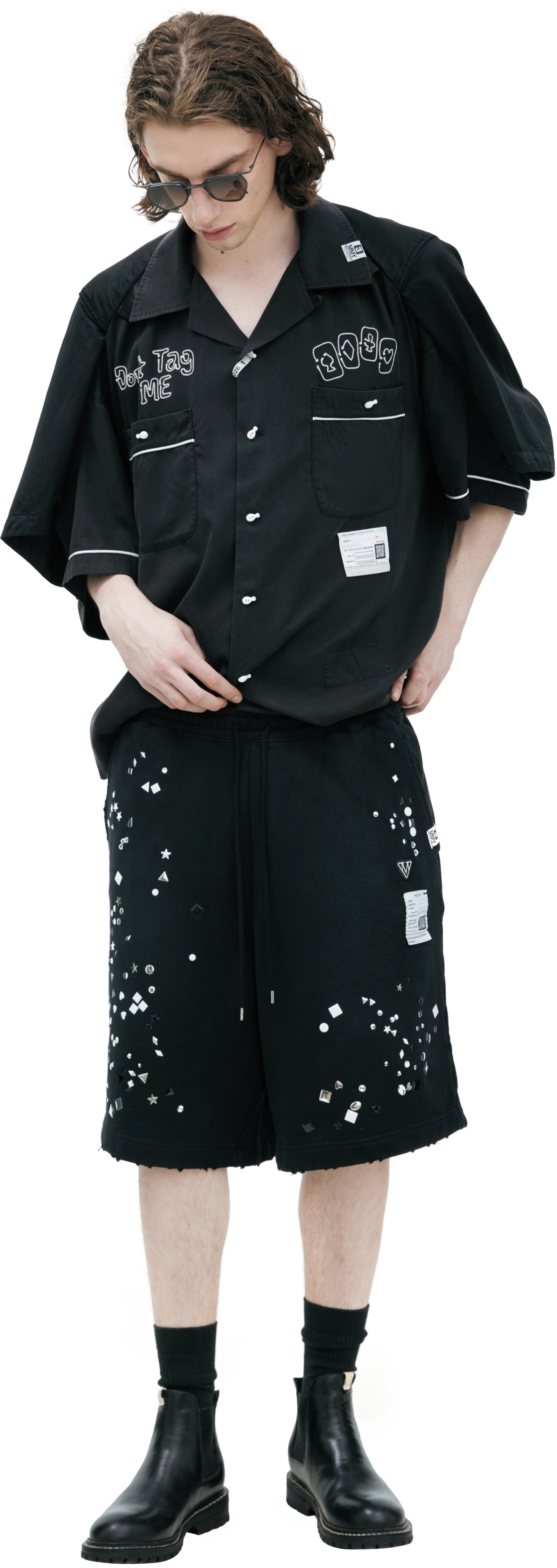 Maison Mihara Yasuhiro Хлопковые шорты со стразами