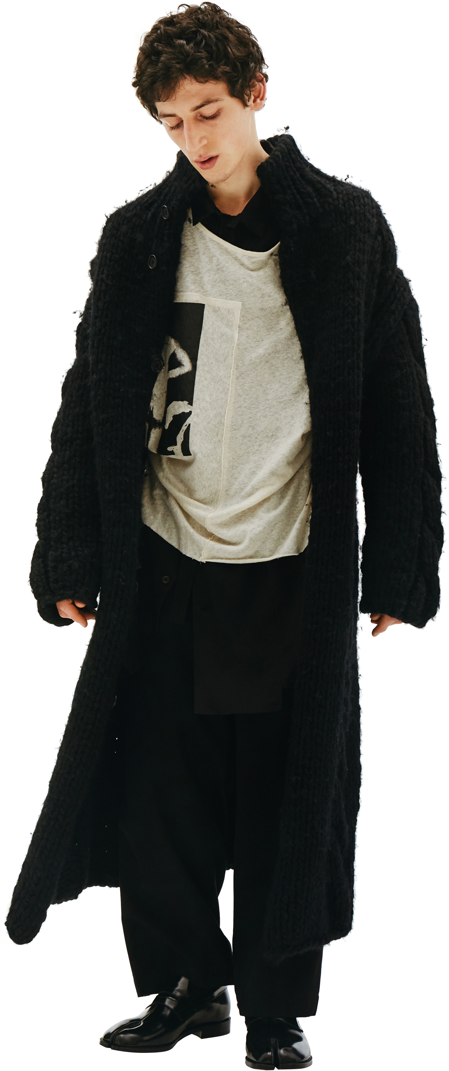 Yohji Yamamoto Шерстяное пальто крупной вязки