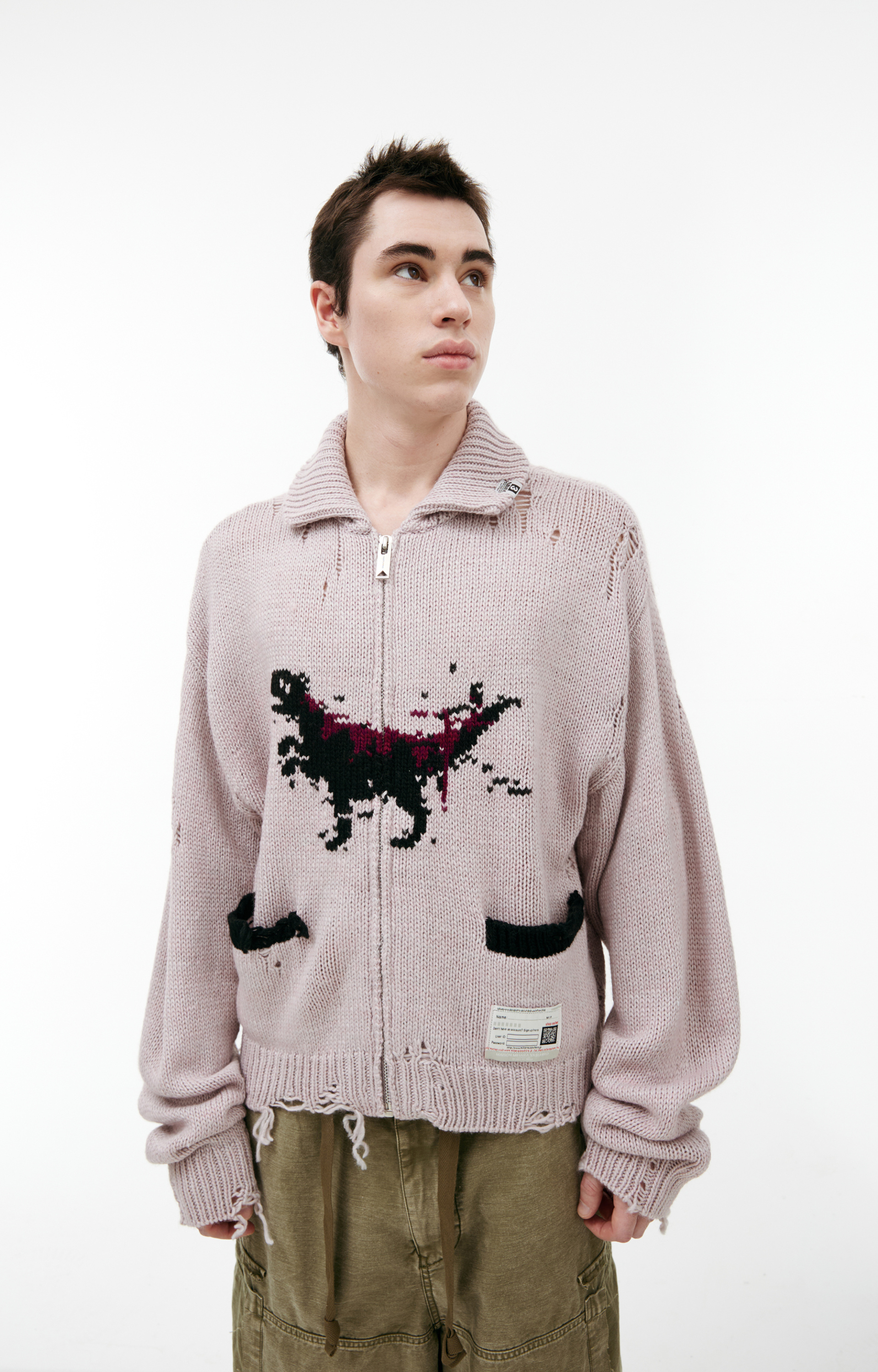 Maison Mihara Yasuhiro Вязаный кардиган \'Dinosaur-intarsia\'