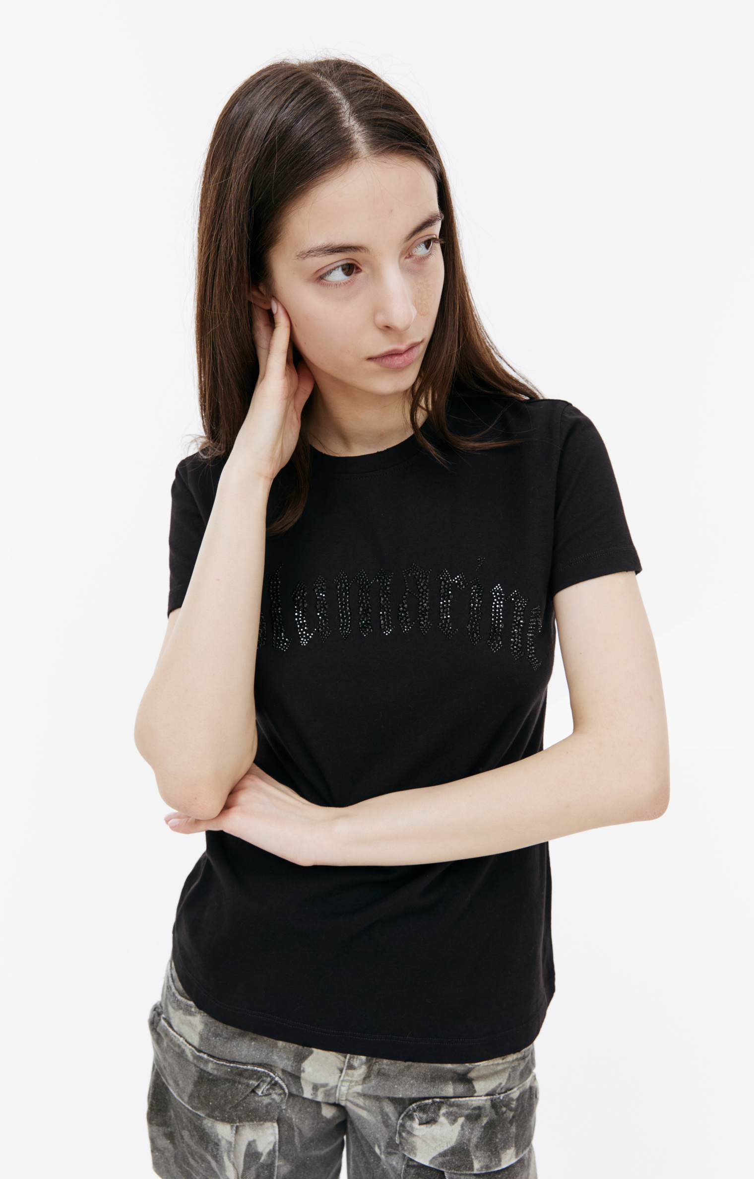 Blumarine Черная футболка с логотипом из страз